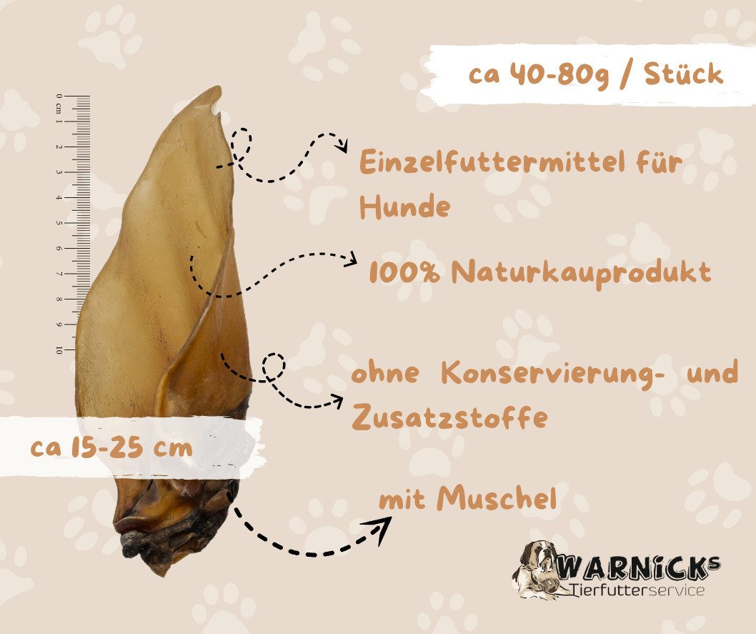 Warnick´s Tierfutterservice WTS Hundesnack - Premium Rinderohren mit Muschel XXL, Leckerli für: Hunde