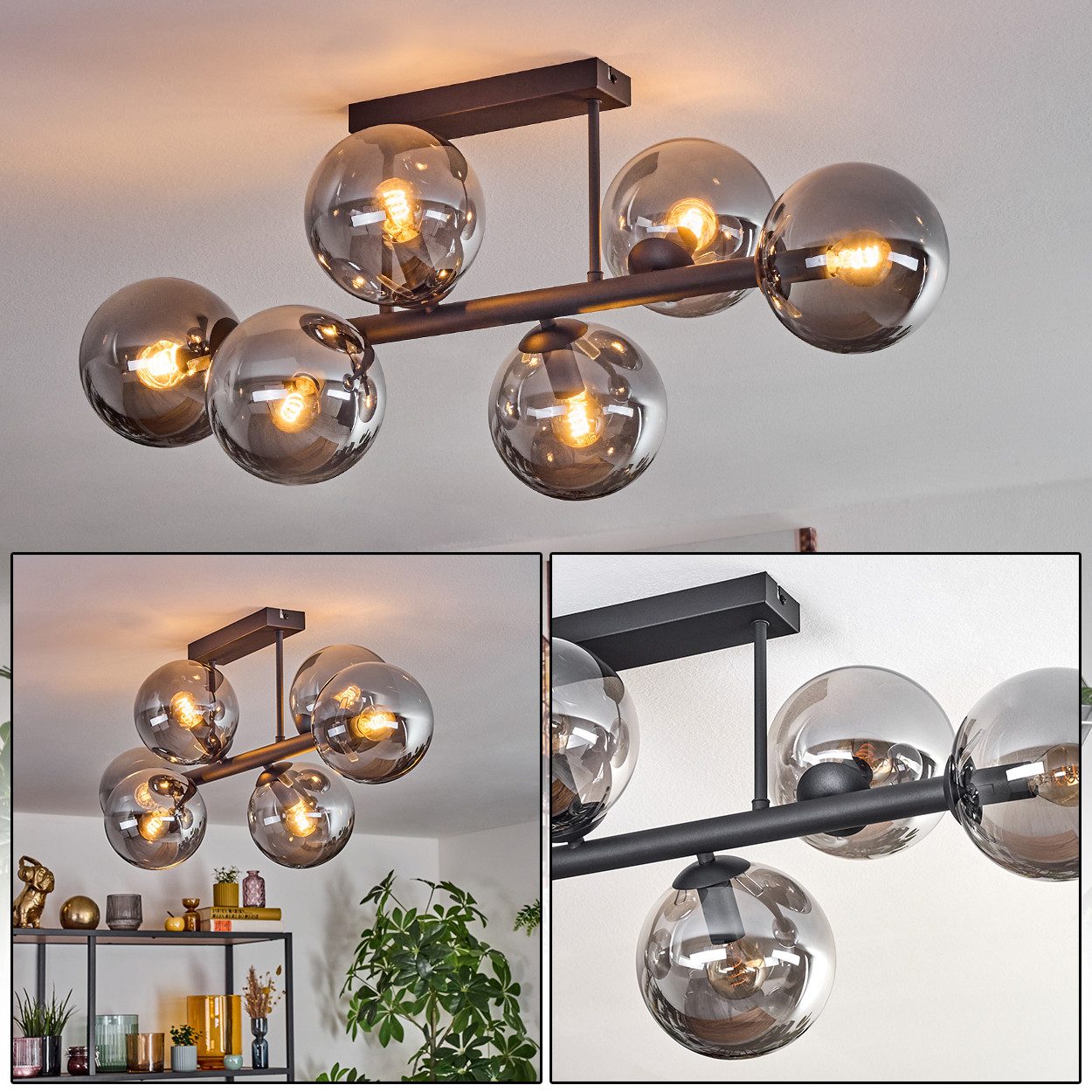 hofstein Deckenleuchte 6-flammige Deckenlampe aus Metall/Glas günstig online kaufen
