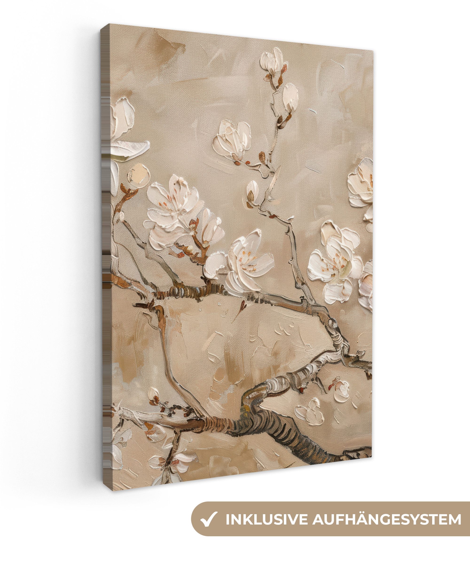 OneMillionCanvasses® Leinwandbild Blumen - Modern - Beige - Weiß - Blüte, F günstig online kaufen