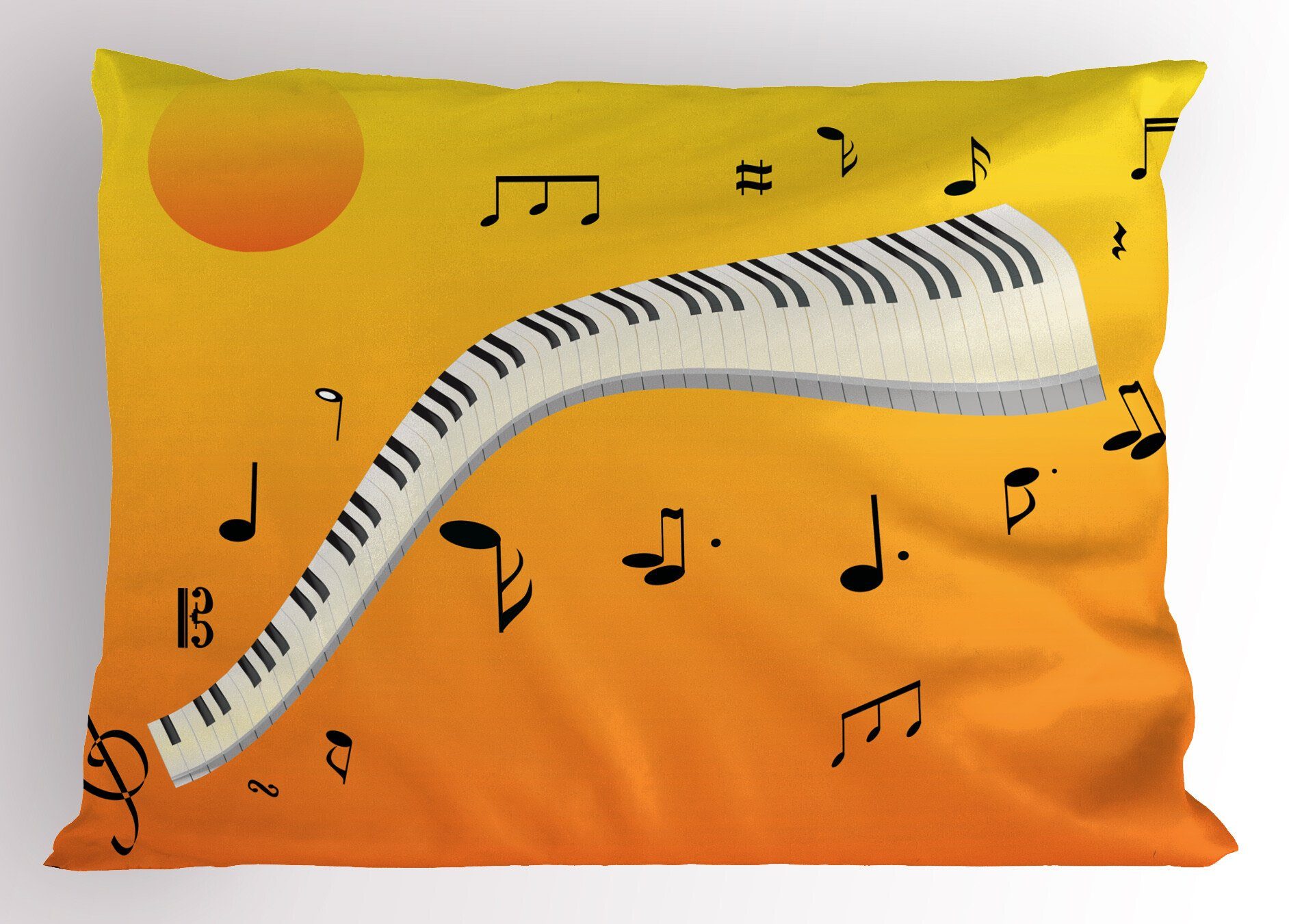 Dekorativer Kopfkissenbezug, Gedruckter Sunset Abakuhaus Keys Standard Size (1 Stück), Musiknote Joyous Piano Kissenbezüge
