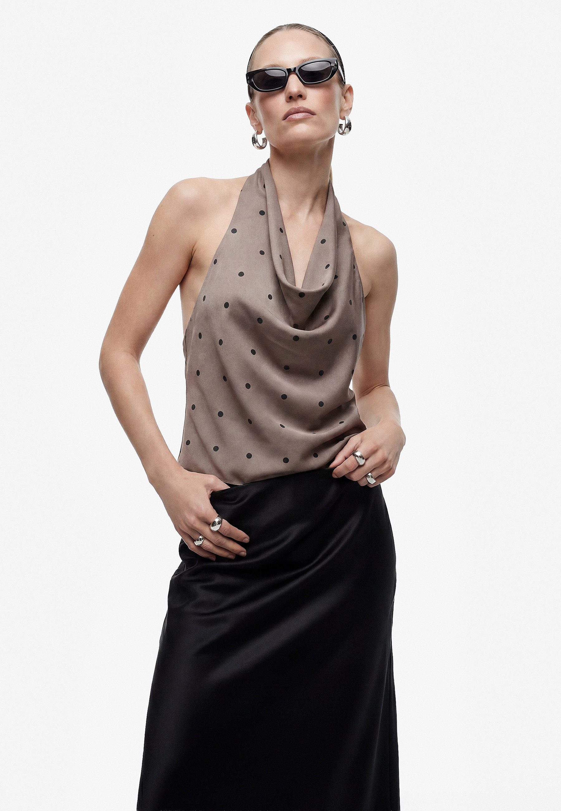 Koton Kurzarmbluse Koton Satin-Top Polka Dots
