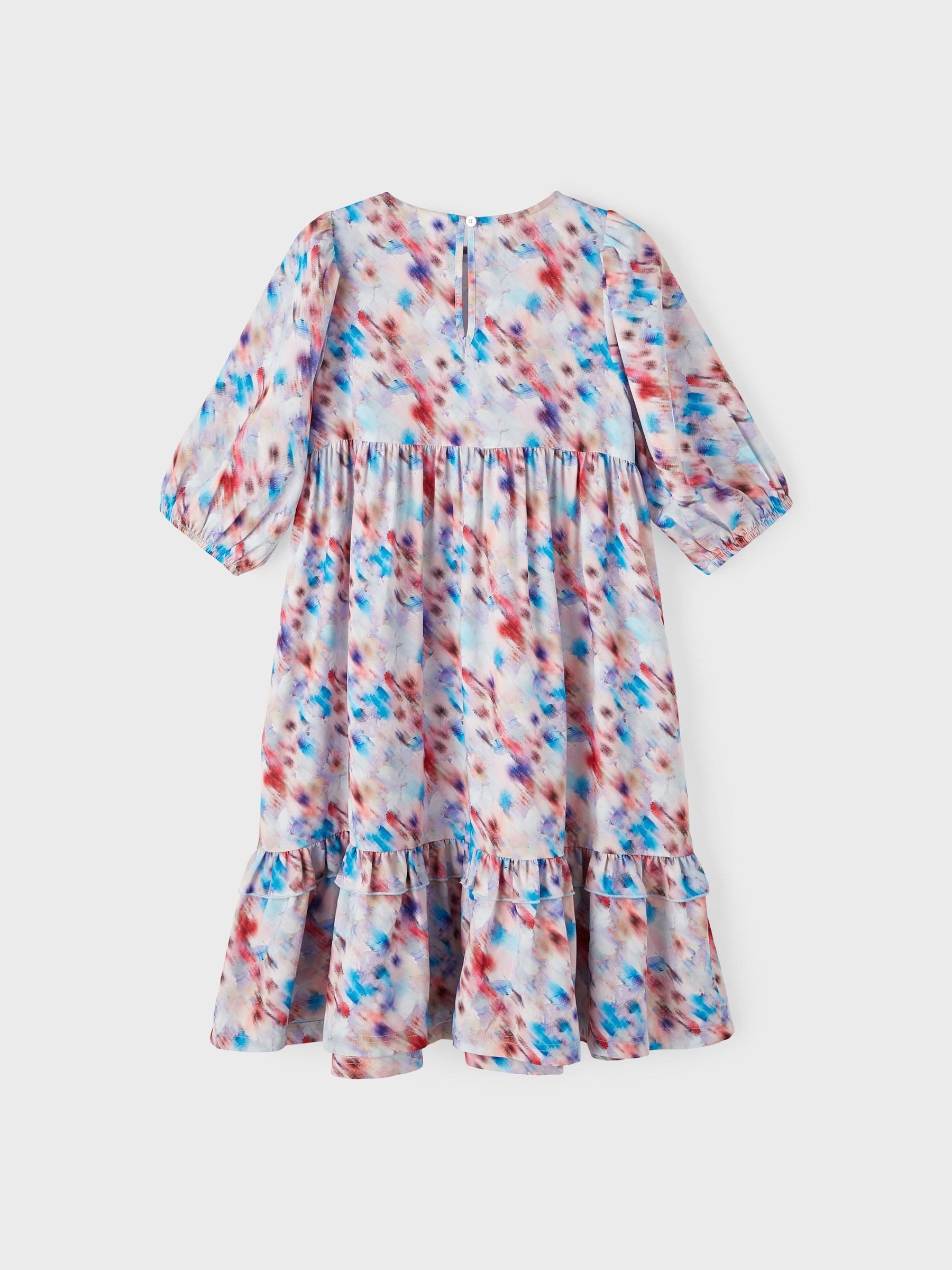 Name It Spitzenkleid Blumen mit Rüschen NKFDOEASA für Mädchen (knielang) Recyceltes Material nachhaltig Normal Fit Rundhals Halbe Ärmel