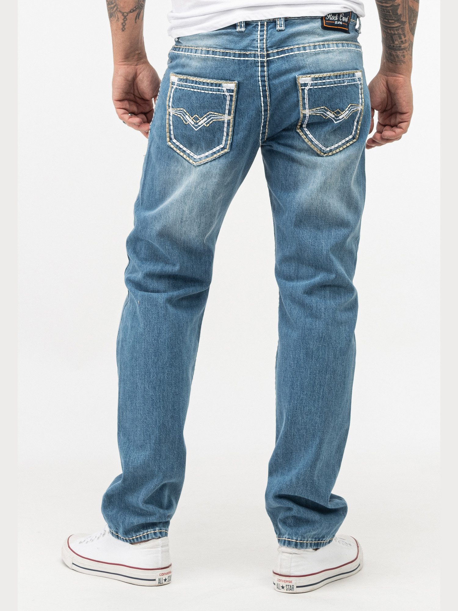 Rock Creek Straight-Jeans Herren Jeans dicke Nähte Blau RC-2268