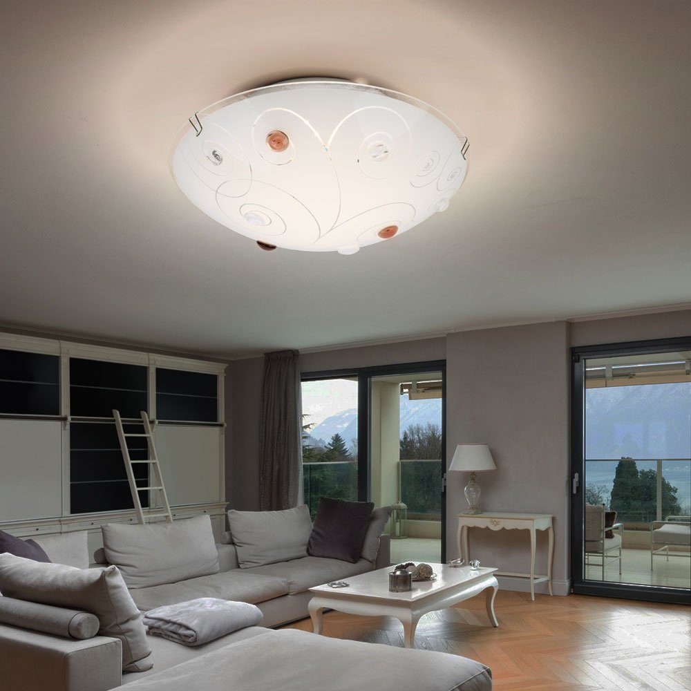 Globo LED fest verbaut, Glasschirm Wohnzimmer 2x 1-Flammig Deckenleuchte, Warmweiß, Deckenlampe Deckenleuchte LED-Leuchtmittel