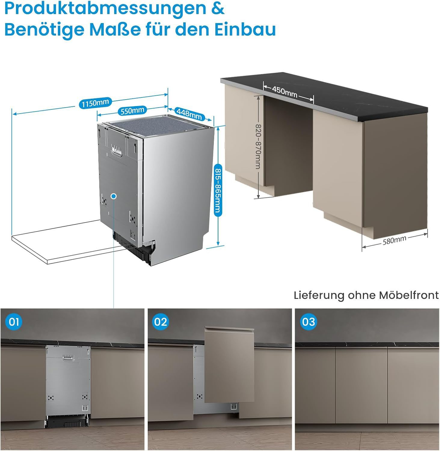 Midea vollintegrierbarer Geschirrspüler MDWEB1014K, 9 l, 10 Maßgedecke