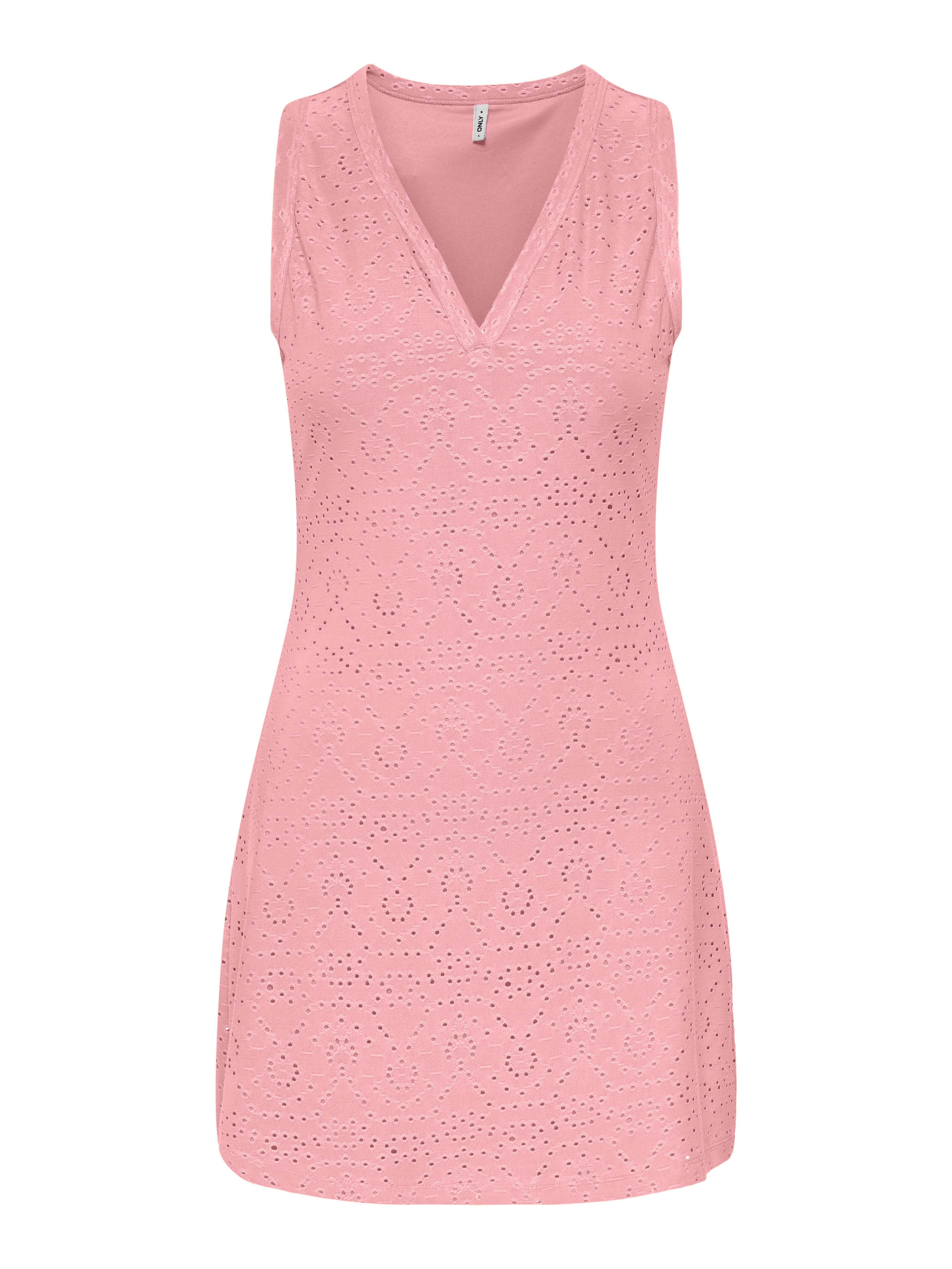 ONLY Spitzenkleid ONLSMILLA S/L V-NECK DRESS JRS Materialmix, regular fit, V-Ausschnitt