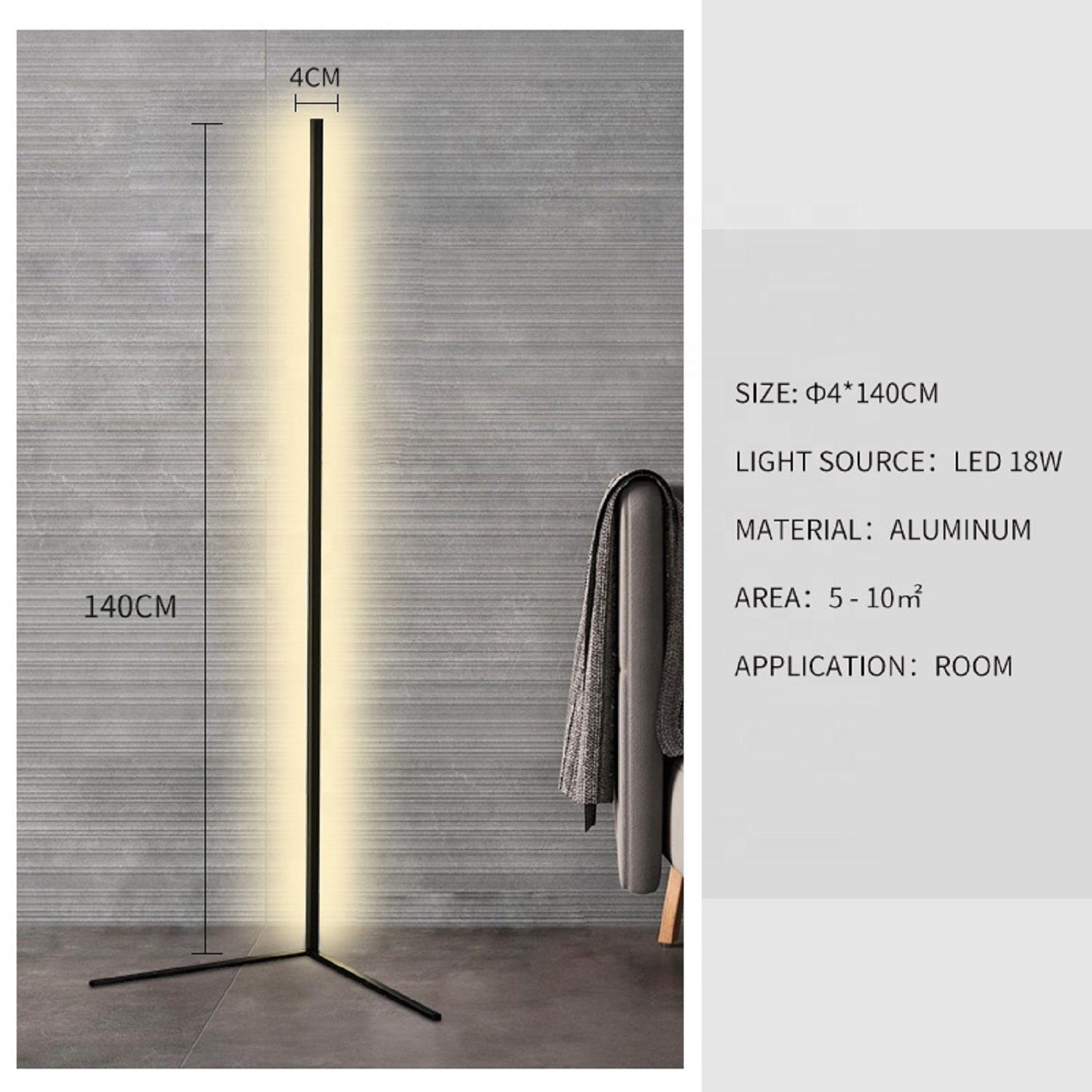 Jiuanzm LED Stehlampe für LED Licht, 3500k Licht, indirektes warmweiß, - schwarz Eckenlampe LED integriert, fest indireketes Warmweiß