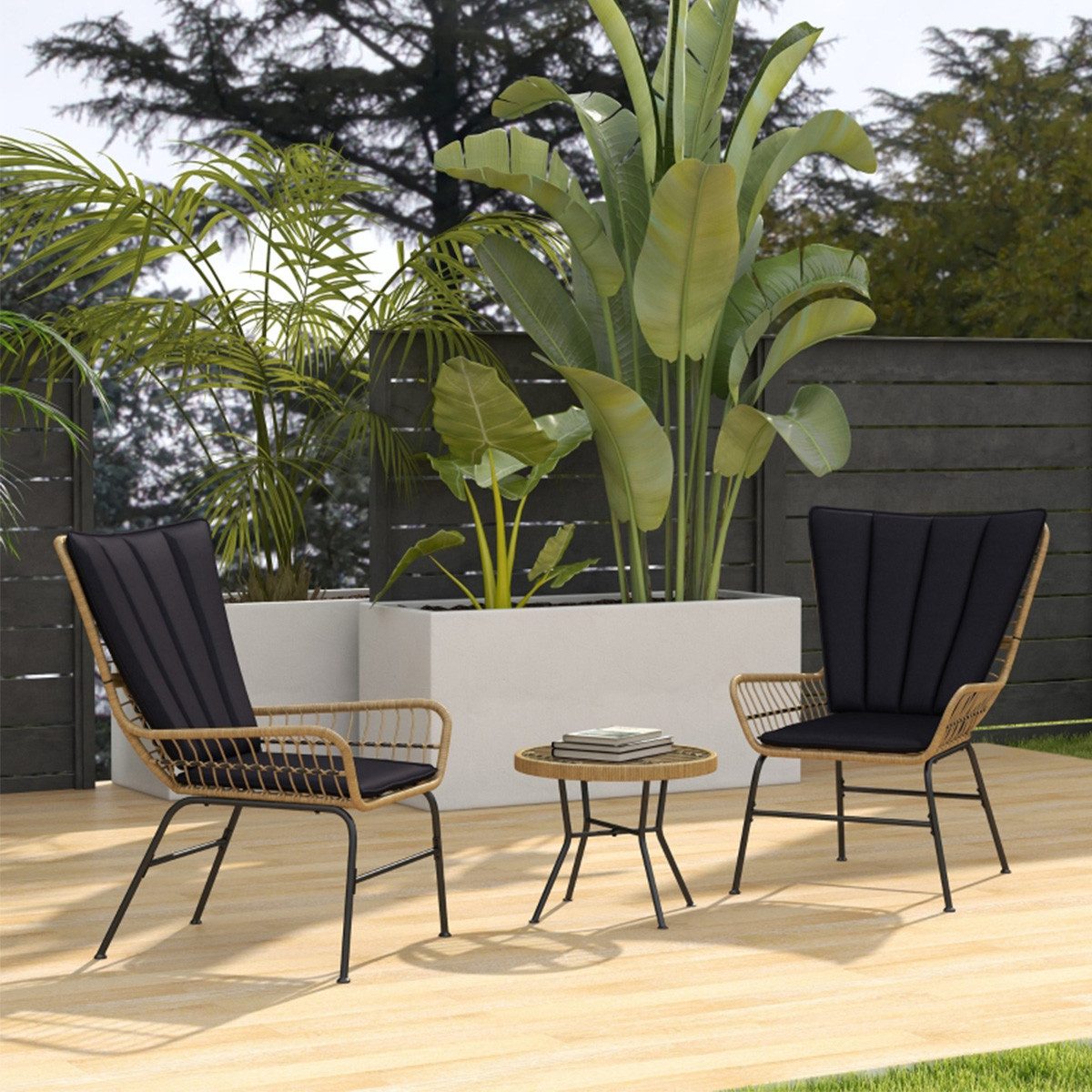 XDeer Gartenlounge-Set 3-teilige Gartenlounge-Set mit 2 Stühlen & Beistelltisch, Rattan-Sitzgruppe Gartenmöbel Set Balkonmöbel-Set für Outdoor