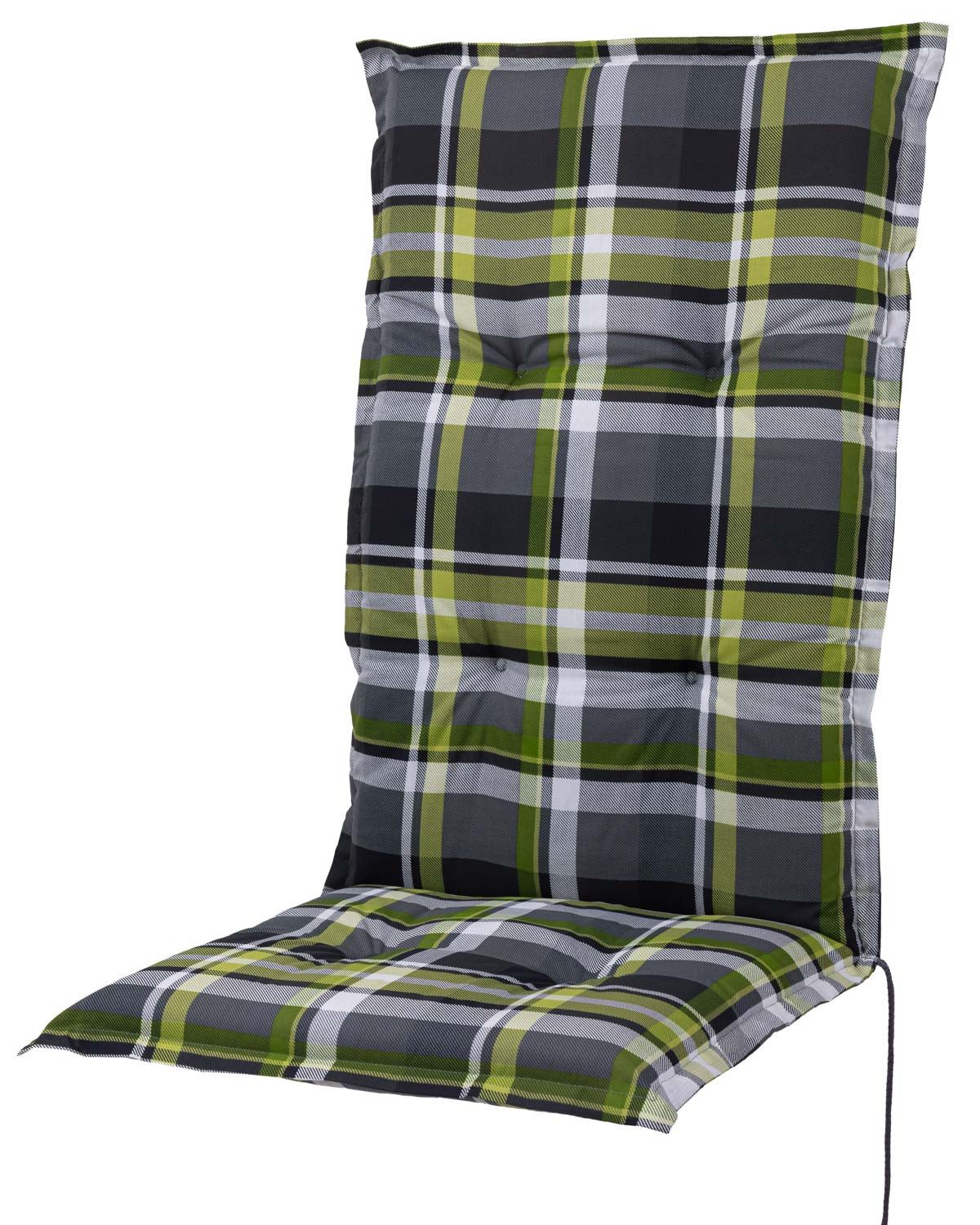 Sun Garden Polsterauflage Hochlehner Prato 10460-210 grün-grau-weiß kariert 123x55x6,5 cm SG, (1 St), Halteband verstellbar mit Bindebändern