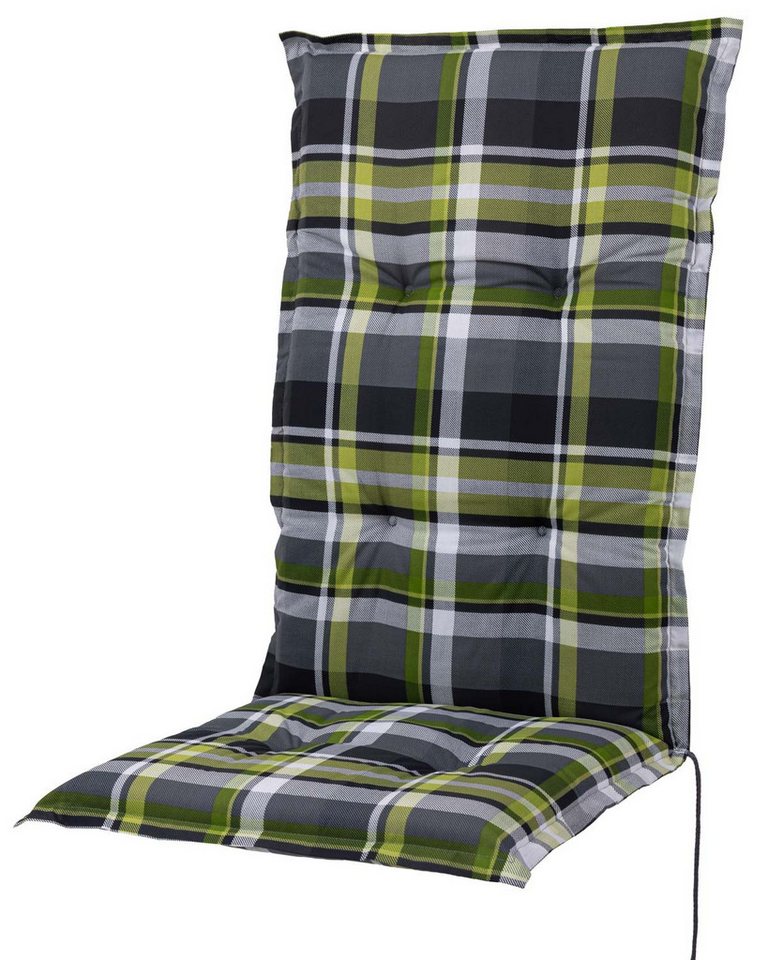 Sun Garden Polsterauflage Hochlehner Prato 10460-210 grün-grau-weiß kariert 123x55x6,5 cm SG, (1 St), Halteband verstellbar mit Bindebändern
