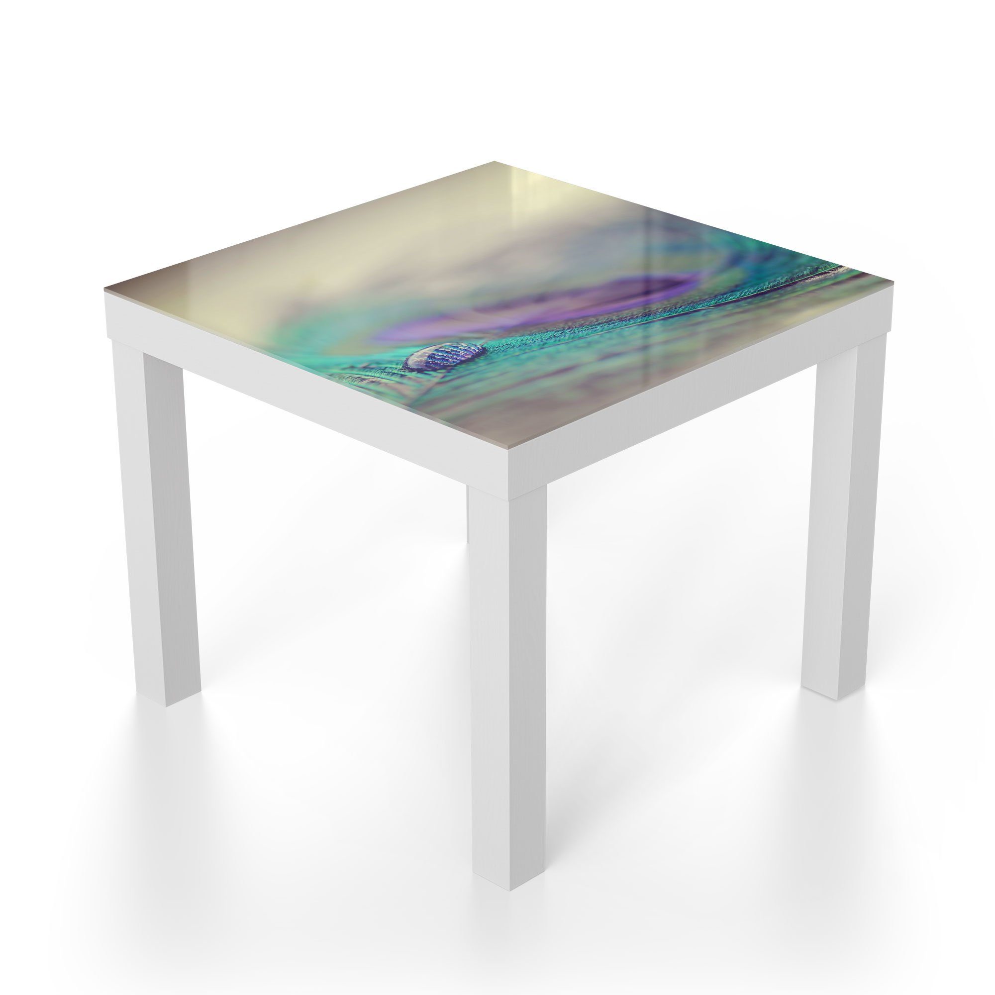 DEQORI Couchtisch 'Wasserperle auf Glastisch modern Feder', Weiß Beistelltisch Glas