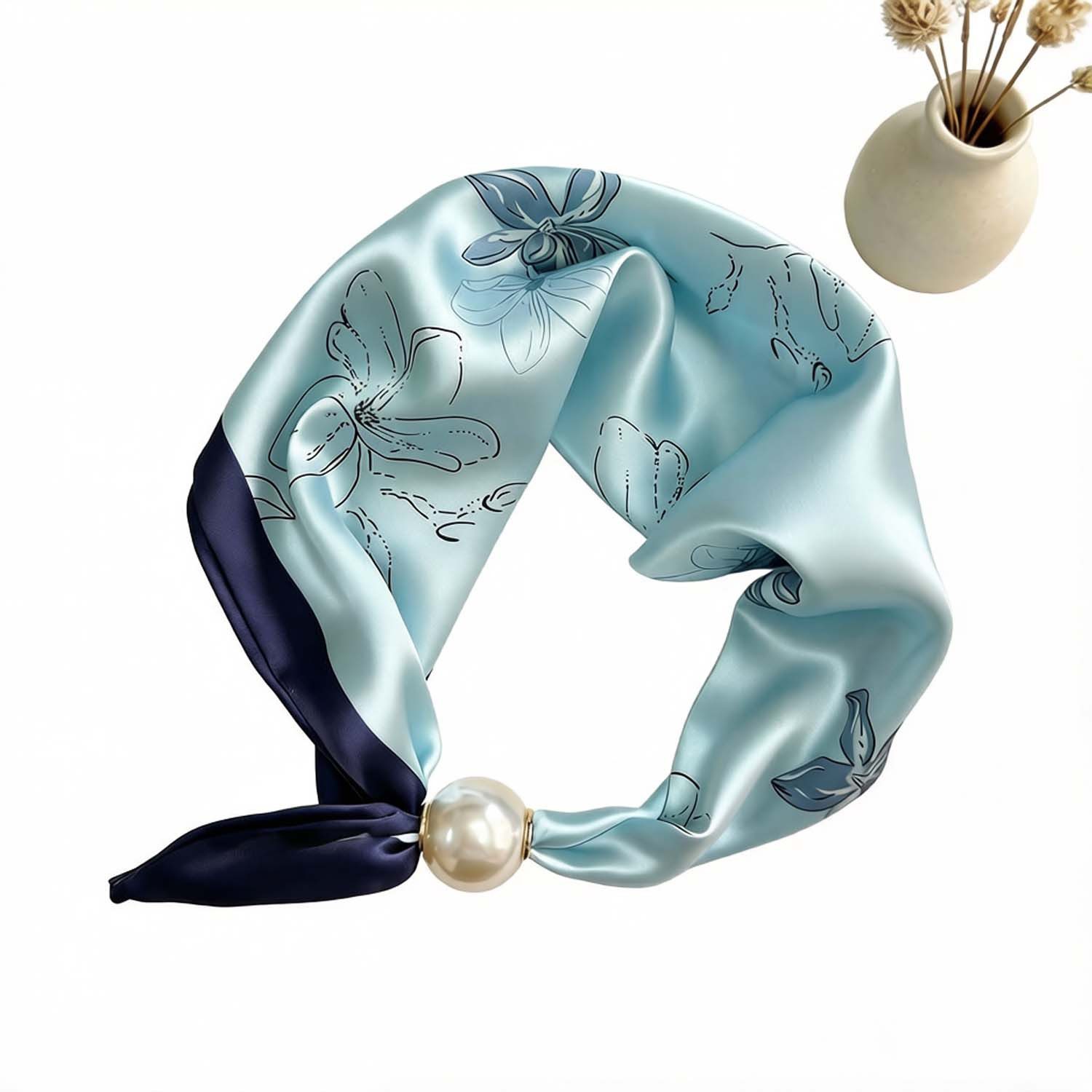 Bwecuy Modetuch Perlen Schal mit Magnetverschluss,Satin Seidenschal