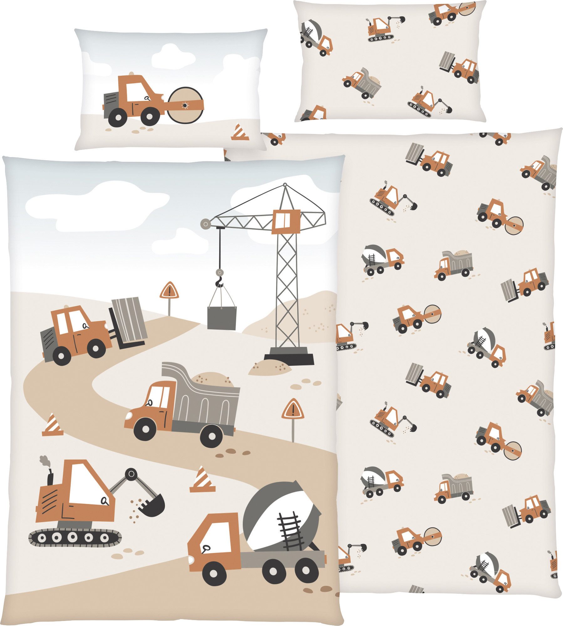 Herding Kinderbettwäsche Kinder-Wendebettwäsche "Baustelle", Renforcé, Motiv