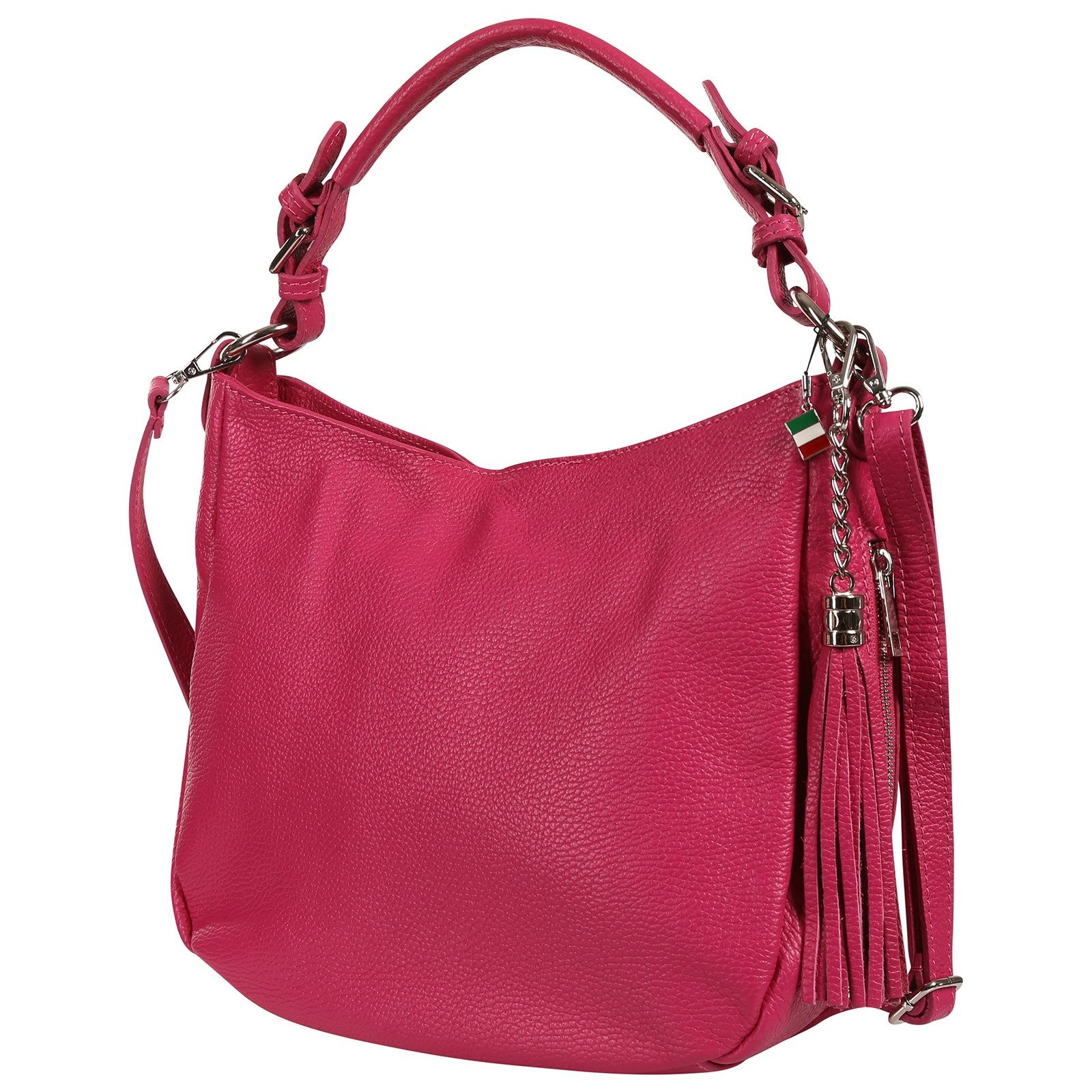 FLORENCE Schultertasche Florence Echtleder Hobo Bag Damen fuchsia (Schultertasche), Damen Schultertasche, Shopper Leder, fuchsia, pink ca. 30cm