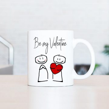 Cadouri Tasse BE MY VALENTINE Liebestasse, Partnertasse - Valentinstag, Keramik, Geschenk für den Partner, beidseitig bedruckt, handgefertigt, 330 ml