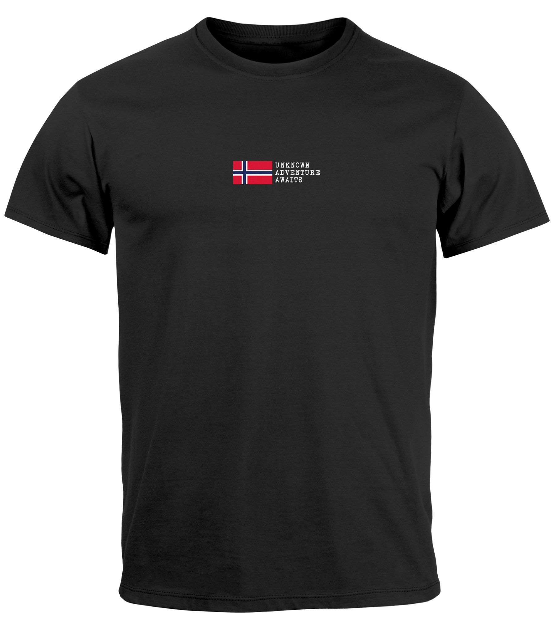 Print-Shirt Herren T-Shirt Backprint Norwegen Flagge Schriftzug Norway Explorer