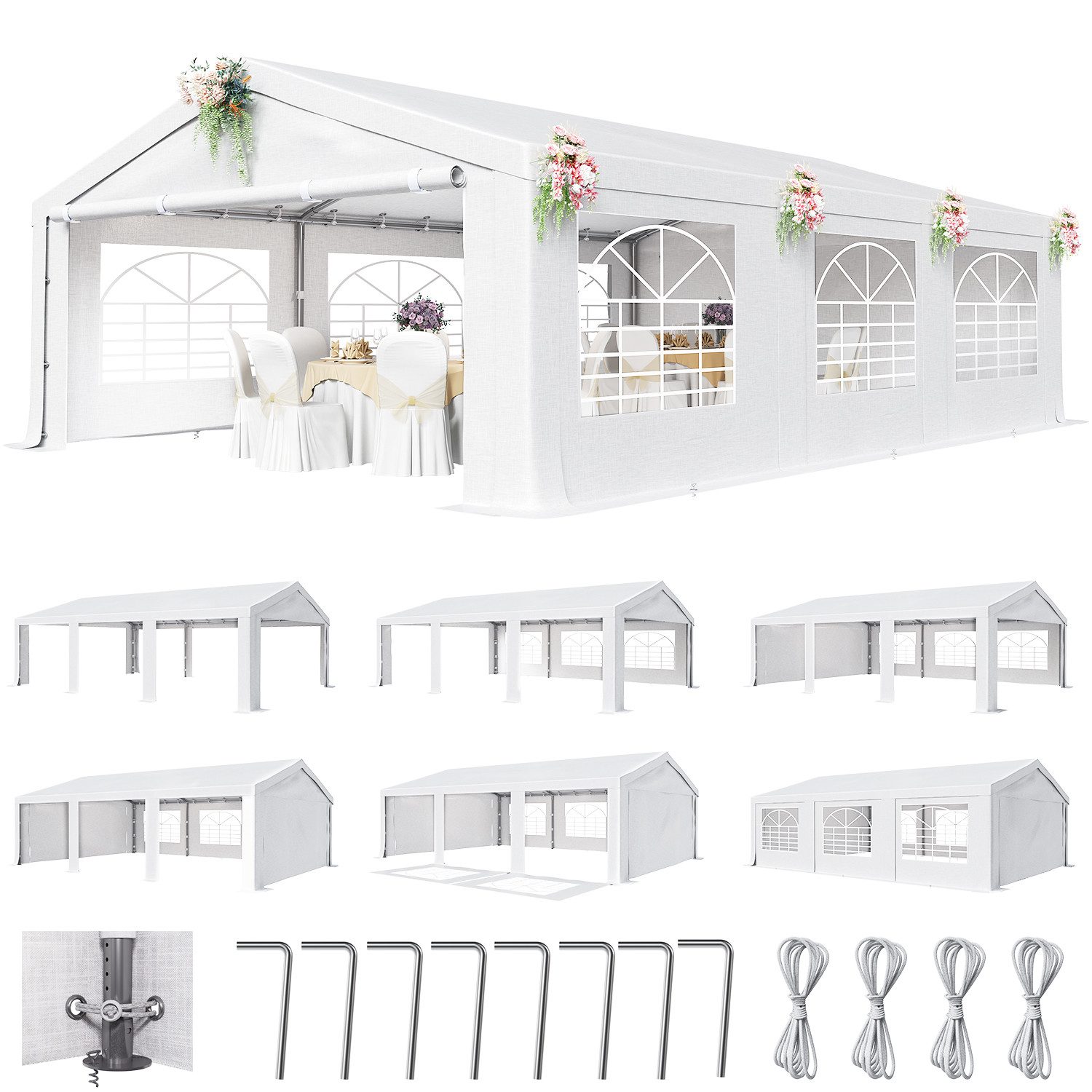 GUNJI Partyzelt Verzinktes Stahlrohr Partyzelt mit abnehmbaren Seitenwänden 3x6/4x6m, mit 4 Seitenteilen, (3x4, 3x6: 2 Pakete; 4x6, 4x8, 4x10:3 Pakete), Partyzelt mit größerem Innenraum