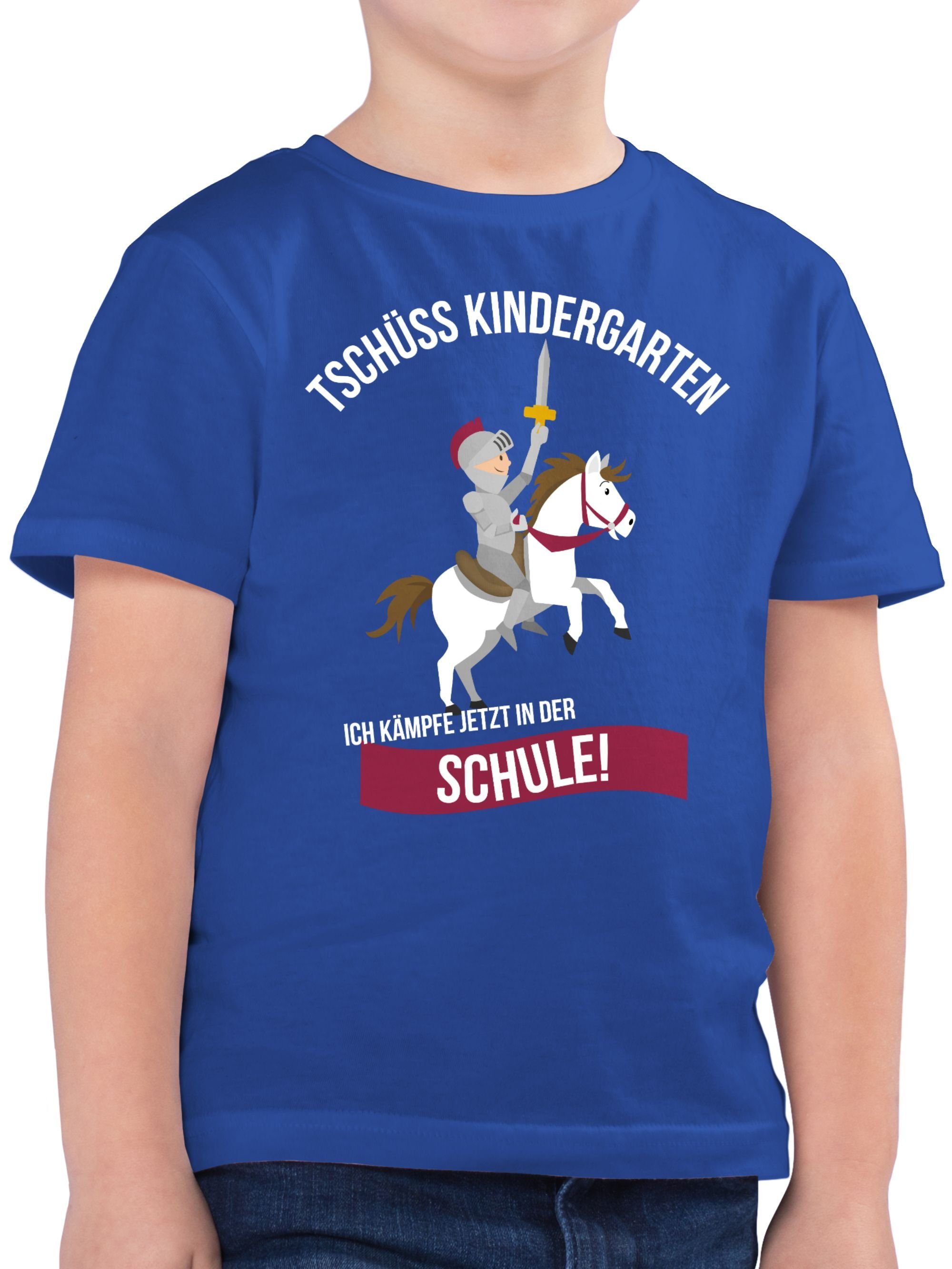 Shirtracer T-Shirt Schulanfang 2 Schule Royalblau Kindergarten Junge Geschenke Ritter Einschulung Tschüss