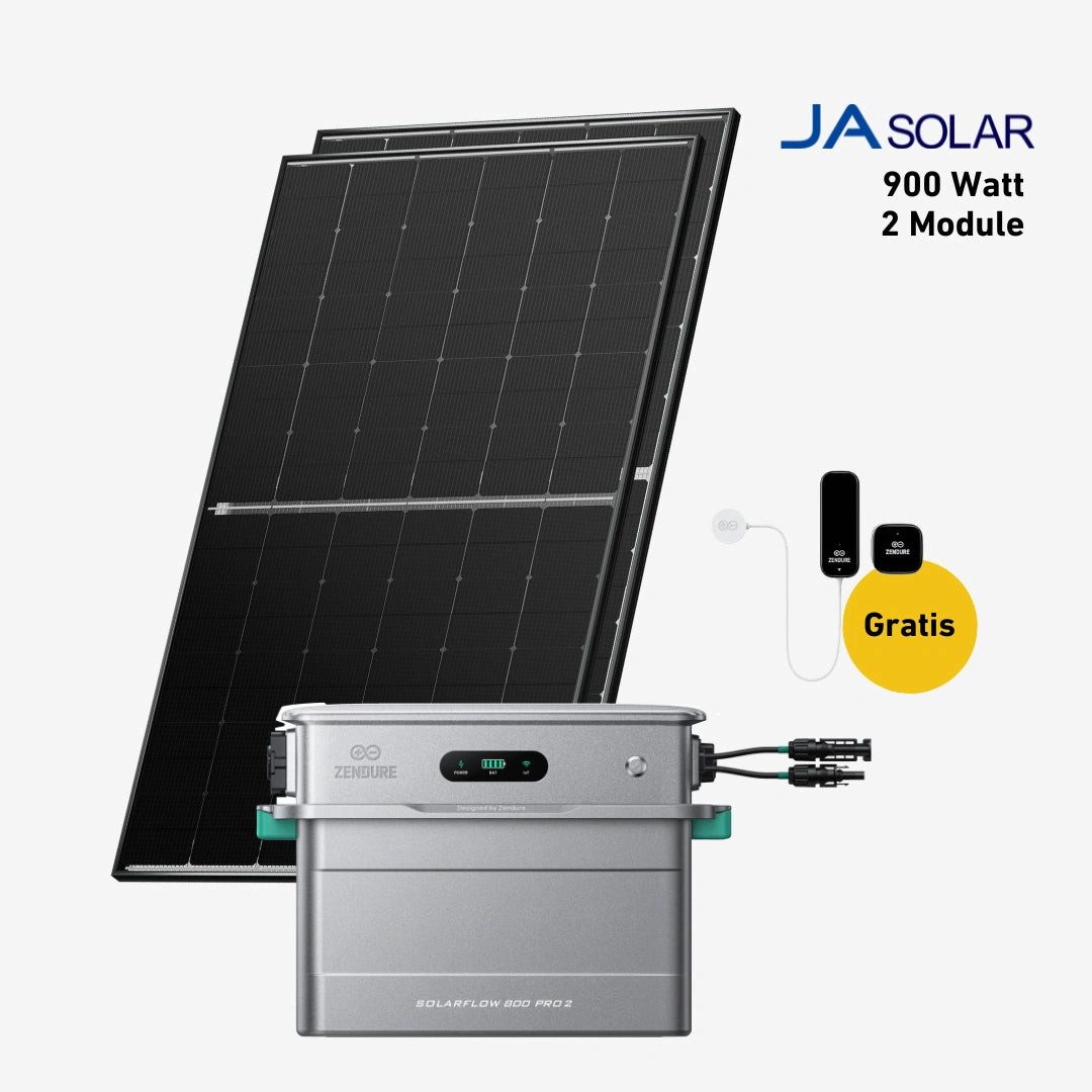 Balkonstrom Balkonkraftwerk Basic Pro 900W Solaranlage mit Speicher Komplettset Bifazial, 900 W, Monokristallin, Halterung für Dach, Fassade, Balkon & Garten, App & Plug&Play DE