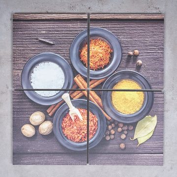 Levandeo® Wandbild, 4er Set Wandbild 60x60cm Aluminium Dibond Gewürze Schüsseln Küche
