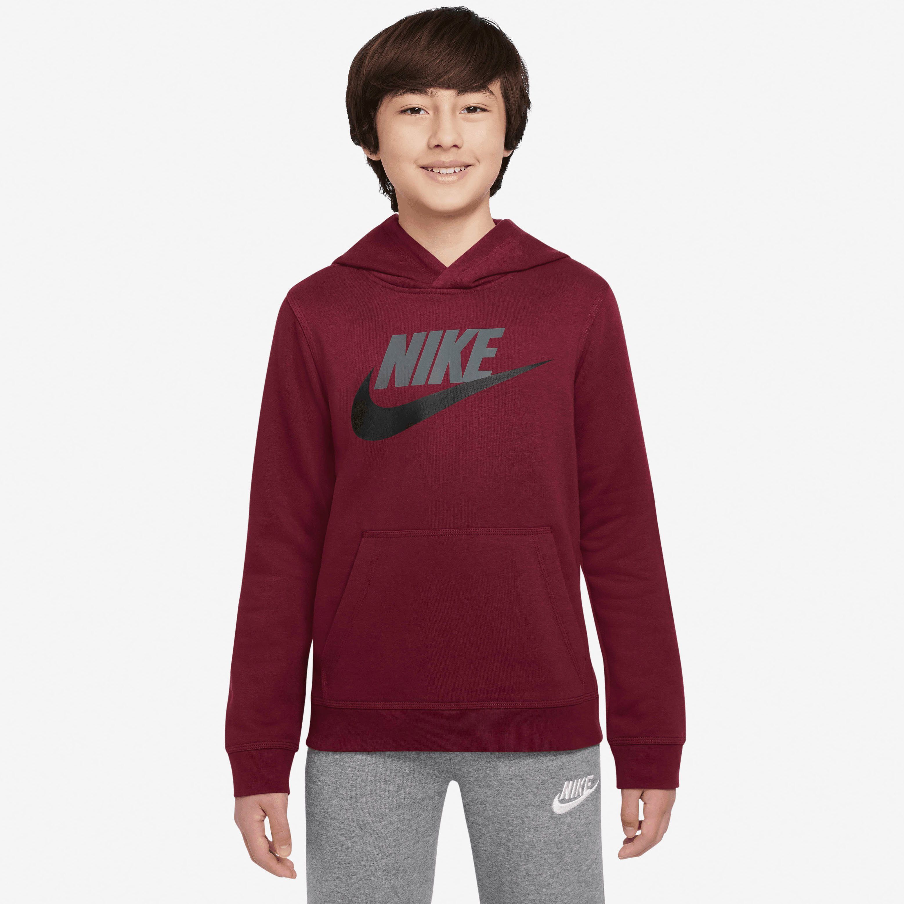 Kids' Big Pullover GREY/BLACK Nike Kapuzensweatshirt DARK Sportswear Fleece Club Hoodie BEETROOT/SMOKE
