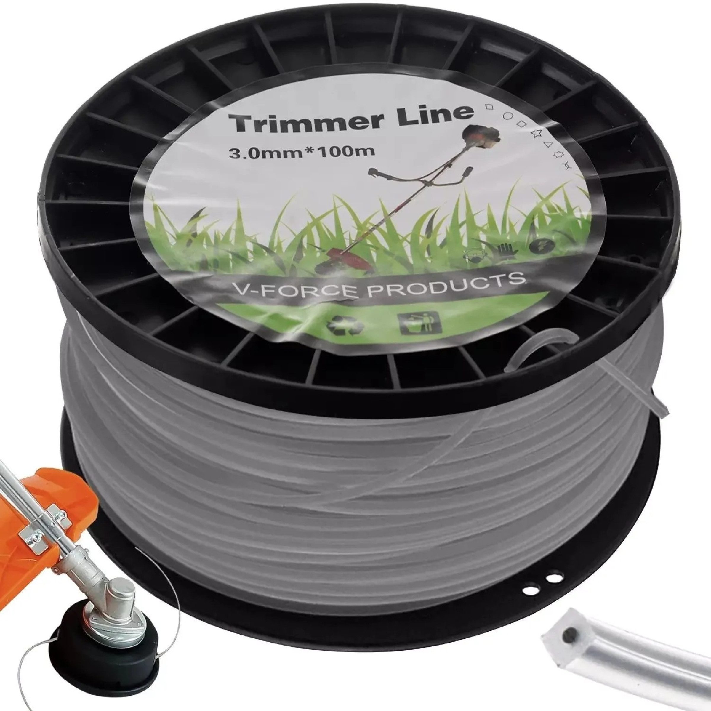Gardlov Trimmerfaden Trimmerfaden Trimmerfaden 3mm 100m quadratisch Motorsensenschnur Spule, 100 m Länge, 3 mm Fadendurchmesser, (Motorsensenschnur Set quadratisch 3mm aus verstärktem Polyamid PA6, Trimmerfaden Ersatzspule 100m für Rasentrimmer und Motorsensen 1tlg), Widerstandsfähiger Mähfaden 100 Meter lang für Kanten und Unkraut