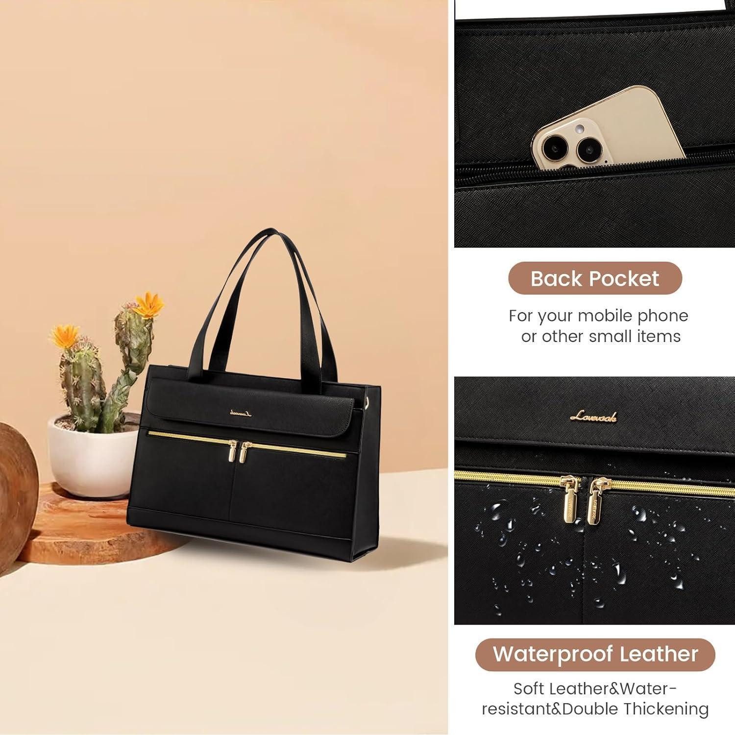 LuxusKollektion Laptoptasche Laptoptasche Damen 15,6 Zoll PU Leder Aktentasche 15.6 Zoll A-schwarz