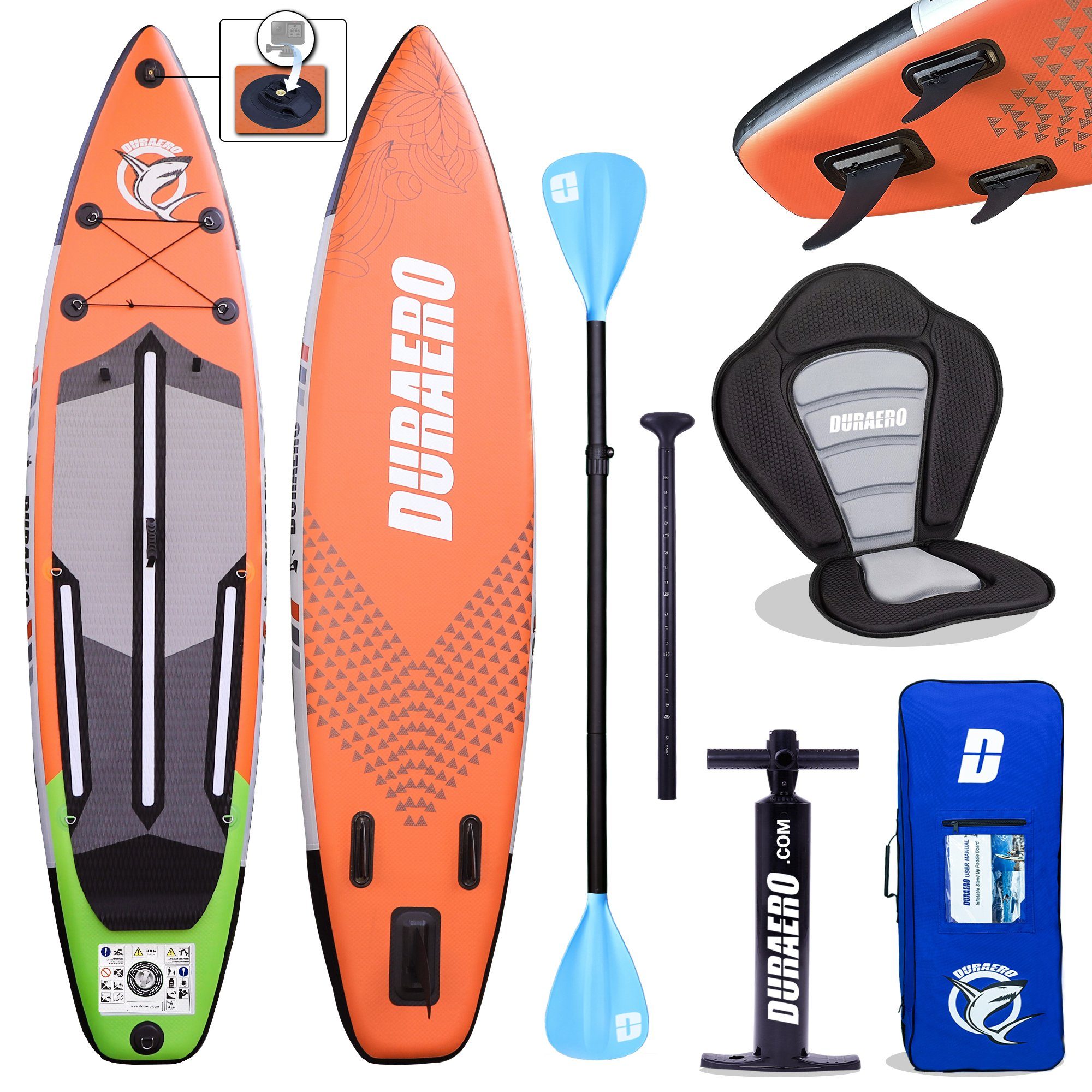 DURAERO Inflatable SUP-Board Stand up paddle Board, Action-Cam Halterung, 330x76x15cm, bis 150kg