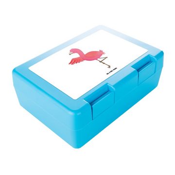Mr. & Mrs. Panda Butterdose Flamingo Yoga - Weiß - Geschenk, Butterbrotdose, Lunch box, Brotzeitb, Premium Kunststoff, (1-tlg), Luftlöcher