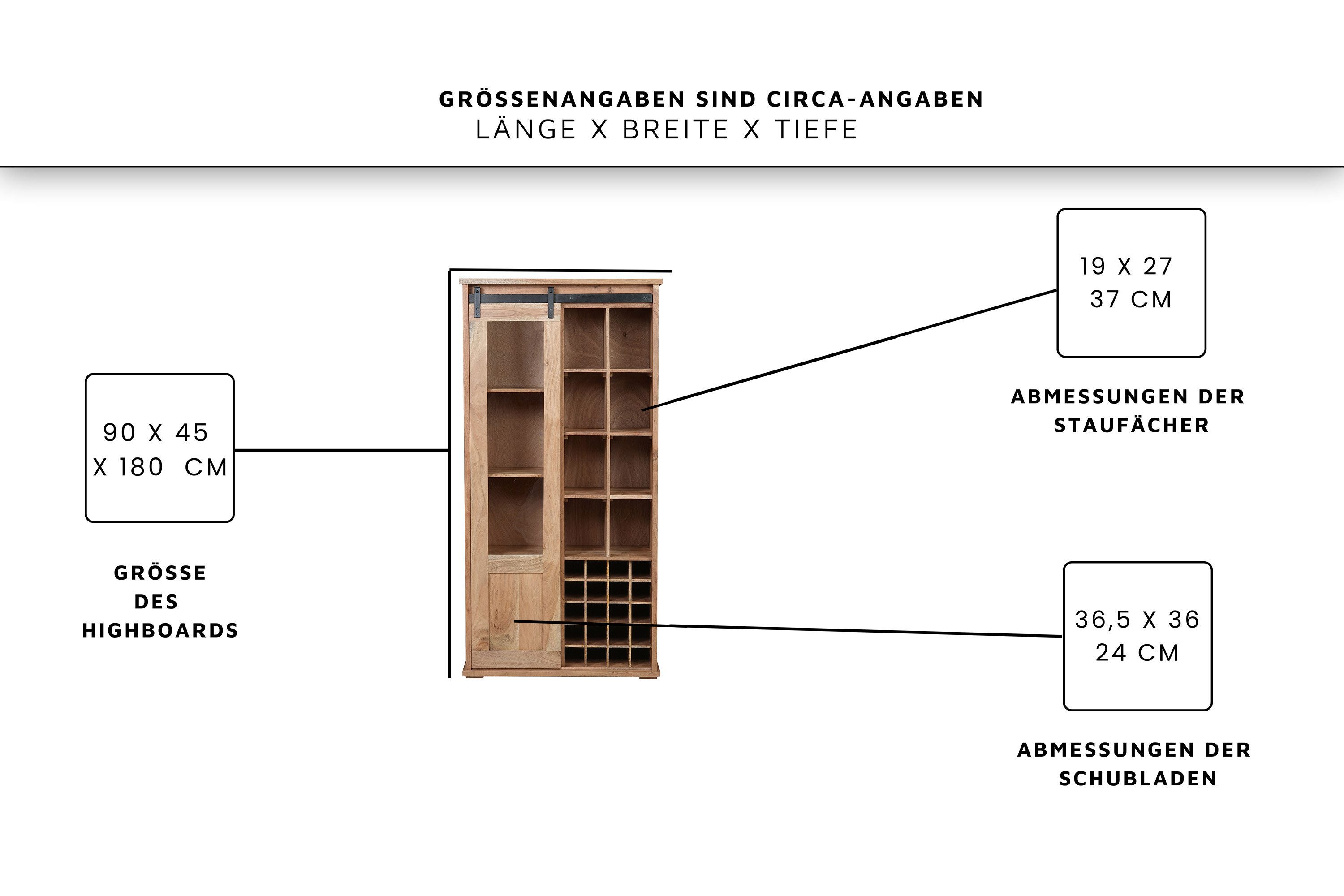 SAM® Highboard Fritz, Akazienholz, mit Baumkante oder gerader Kante, Industrial-Design