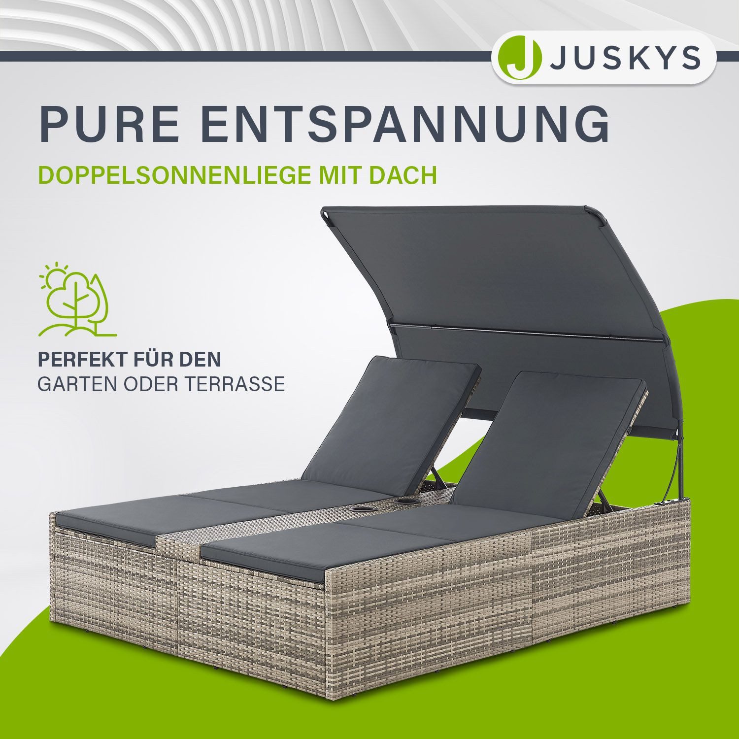 Juskys Doppelliege Syros, 2-Personen Polyrattan Sonnenliege günstig online kaufen