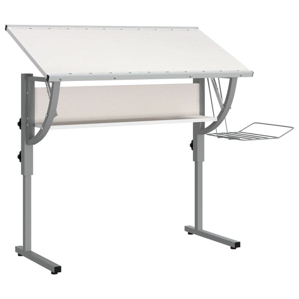 Stahl Weiß & Schreibtisch 110x53x(58-87) Weiß vidaXL Grau | Holzwerkstoff cm Weiß Basteltisch &