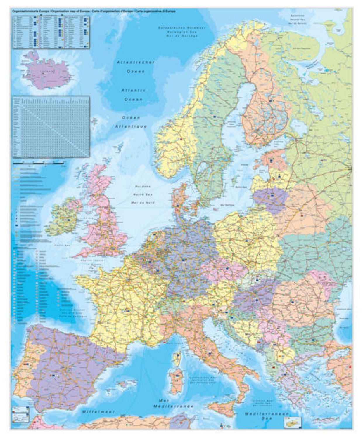 Europa Organisationskarte 1 : 3 600 000. Wandkarte Großformat mit Meta / Heinrich Stiefel