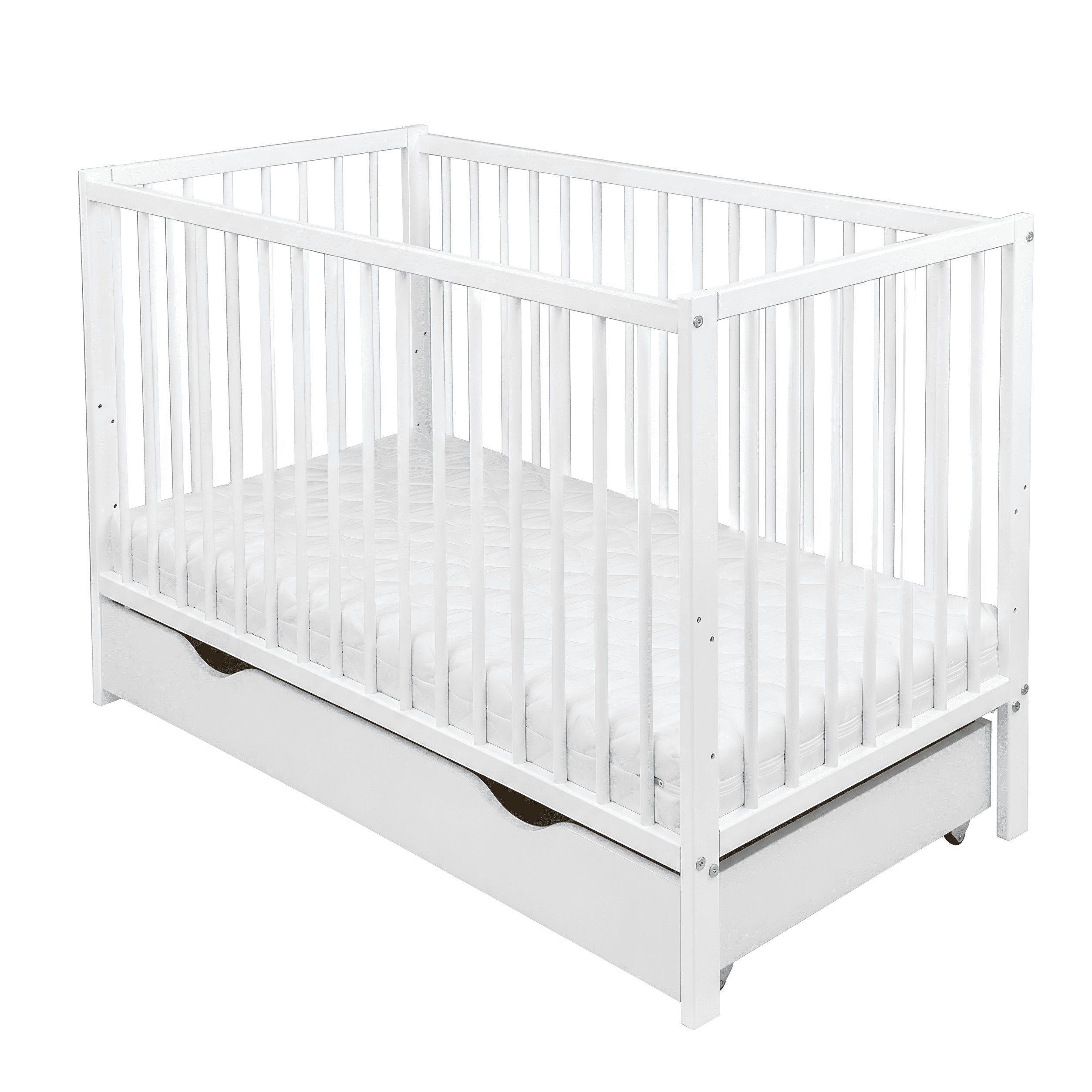 Baby-Delux Babybett Milo Bettkasten Schutzgitter, Kinderbett 60x120 cm weiß Schublade Barriere Kiefer Matratze – Bild 3 von 5