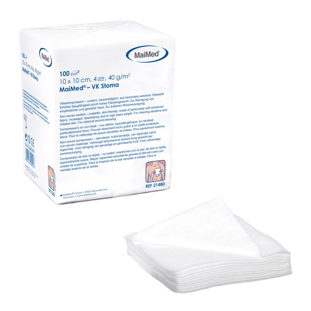 MaiMed Wundpflaster VK Stoma, Vlieskompressen (Packung, 100 St., 1 x 100 Stück), sehr saugfähig und hautverträglich