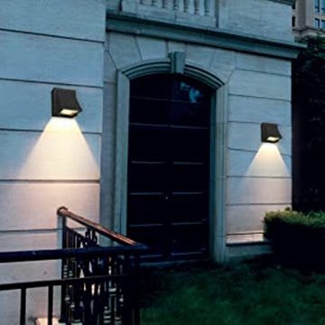 LETGOSPT LED Wandleuchte 2x 5W LED Wandlampe Außen/Innen, warmweiß Außenwandleuchte, LED fest integriert, Warmweiß, IP65 für Schlafzimmer, Wohnzimmer, Schwarz[Energieklasse A++]