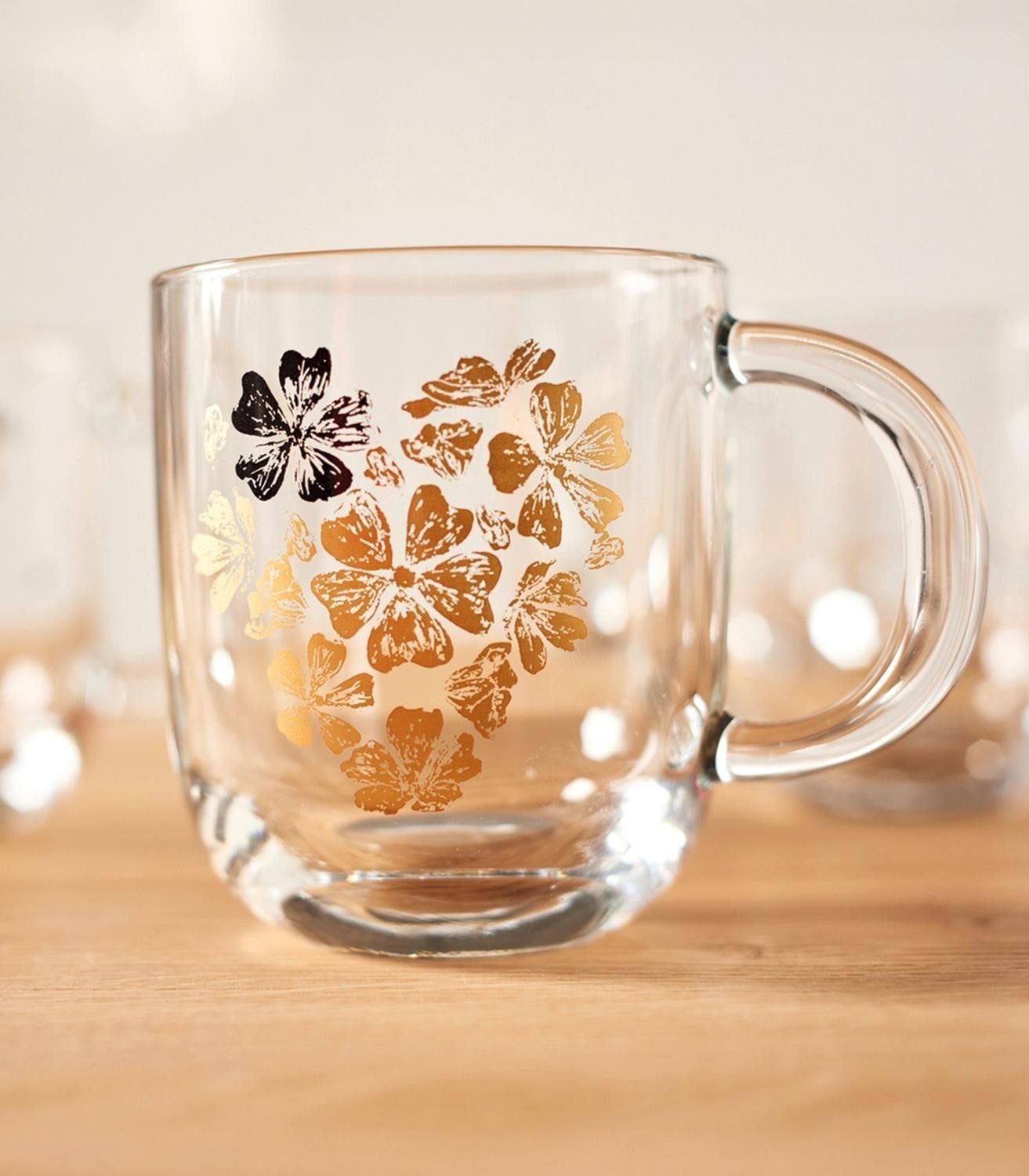 LEONARDO Tasse EMOZIONE, 400 ml, Transparent, Schwarz, Goldgelb, 1-tlg., Glas, spülmaschinen- und mikrowellengeeignet