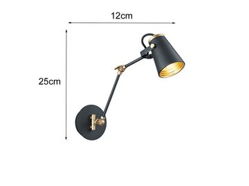 meineWunschleuchte LED Wandleuchte, LED wechselbar, Warmweiß, schwenkbare Leselampe Wand mit Gelenk-arm, Schwarz Gold-en Höhe 25cm