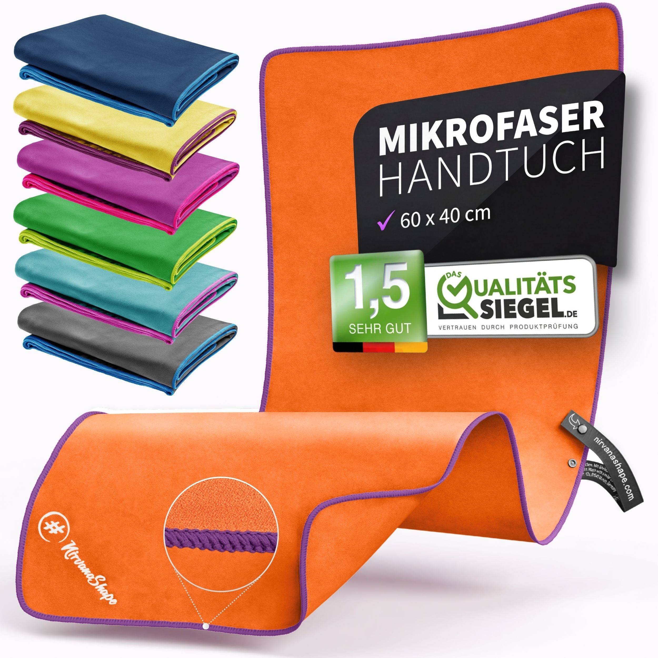 NirvanaShape Reisehandtuch Mikrofaser Handtücher Set, Badehandtuch, Reisehandtuch, Strandtuch, Ecktasche mit Reißverschluss, saugfähig, leicht, schnelltrocknend