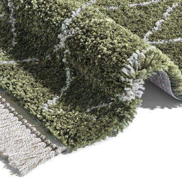 Teppich Hochflor Teppich Jade Olivgrün Creme, MINT RUGS, rechteckig, Höhe: 35 mm