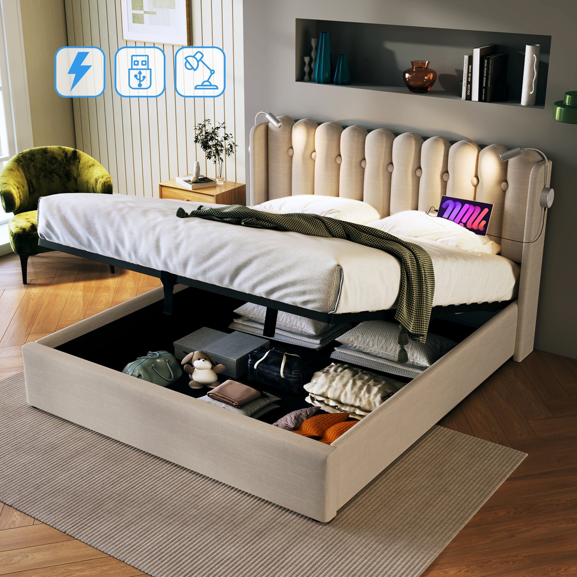 BlingBin Einzelbett Polsterbett (1-tlg., Ladefunktion und günstig online kaufen