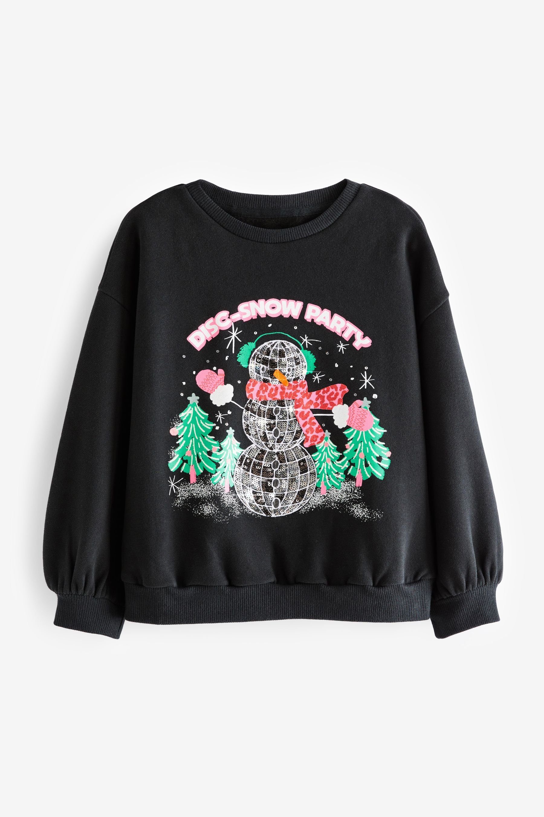Aktuell im Gespräch Next Sweatshirt Sequin (1-tlg) weihnachtlichem Motiv mit Black Snowman Sweatshirt