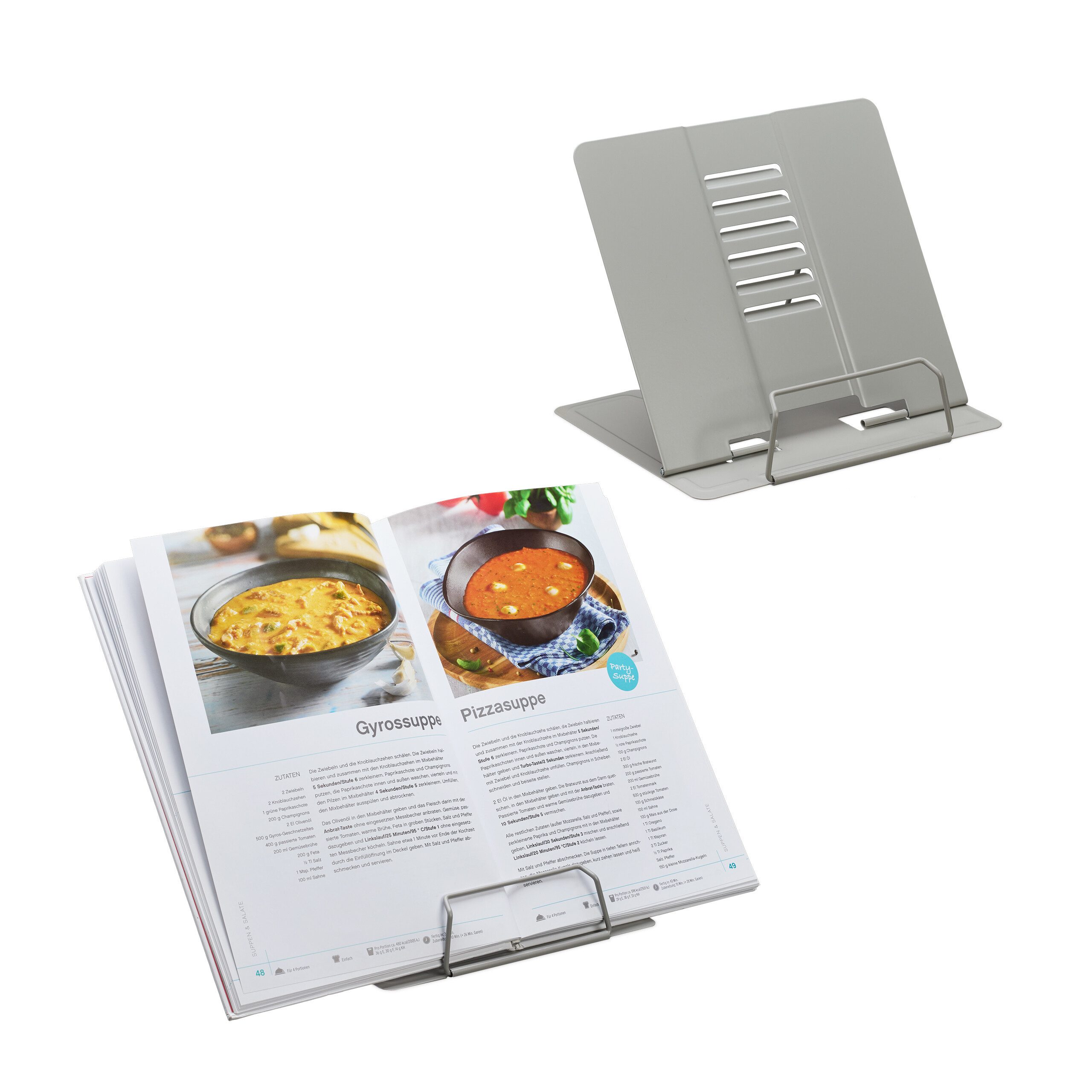 relaxdays Kochbuchhalter Buchständer 2er Set höhenverstellbar, grau
