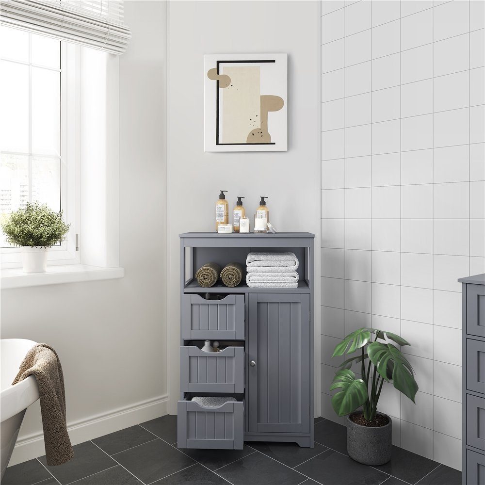 Yaheetech Badkommode Badezimmerschrank, Badschrank mit 3 Schubladen & 1 Schrank mit verstellbarem Regalbrett