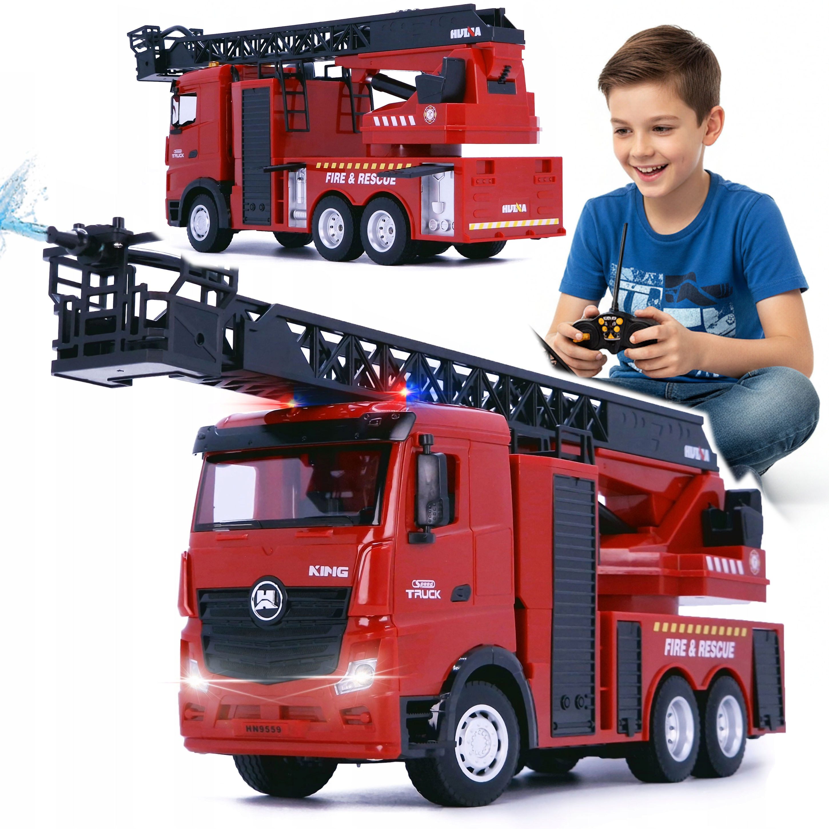 COIL RC-Auto RC Feuerwehr Leiterwagen, Ferngesteuertes Feuerwehrauto, Frequenz: 2.4GHz, Maßstab 1:18, LED