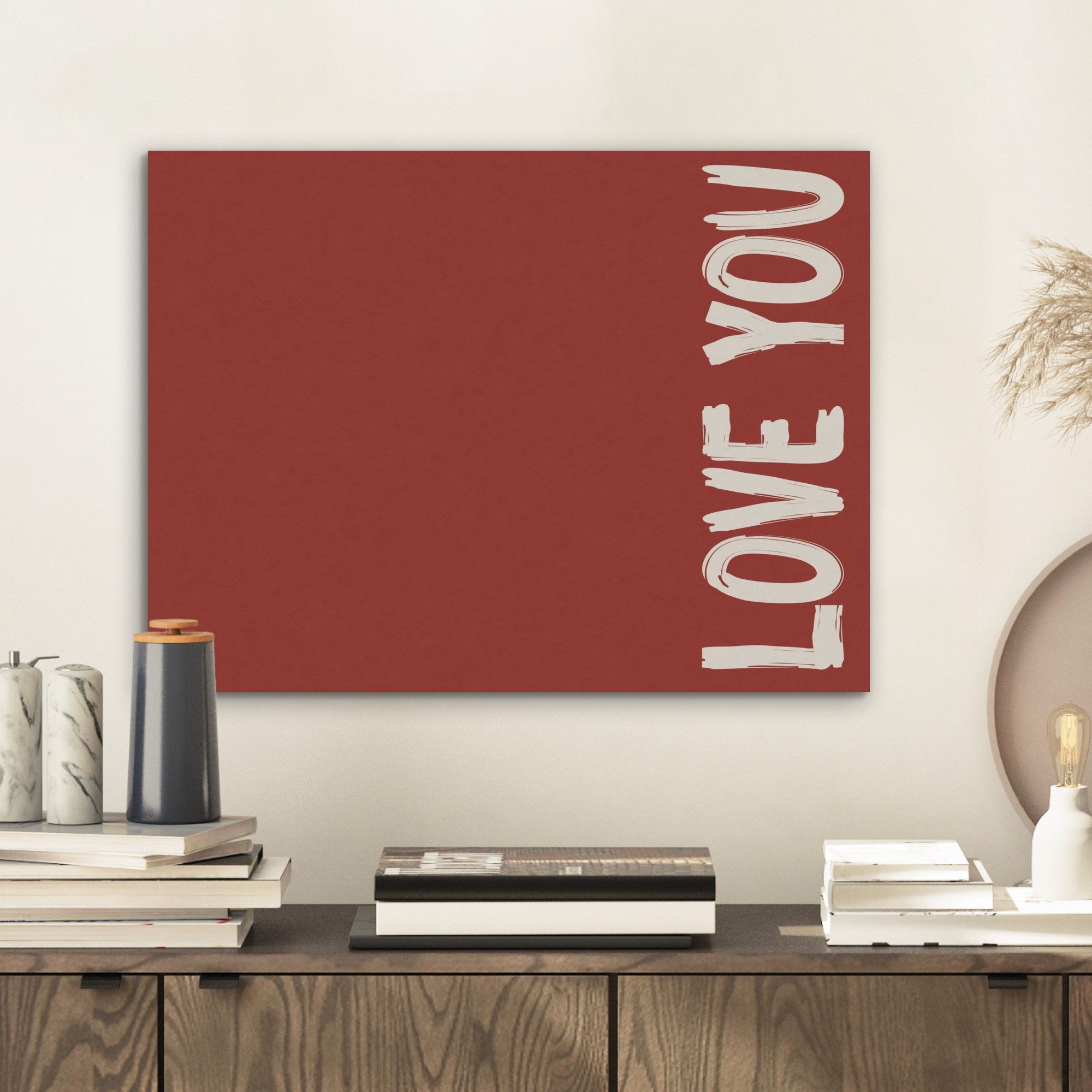 MuchoWow Gemälde Schräg - Loveyou - Rot, Fotodruck (1 St), Akustikpaneele PET-Filz, Akustikbild, Schalldämmung, Deko 40x30 cm