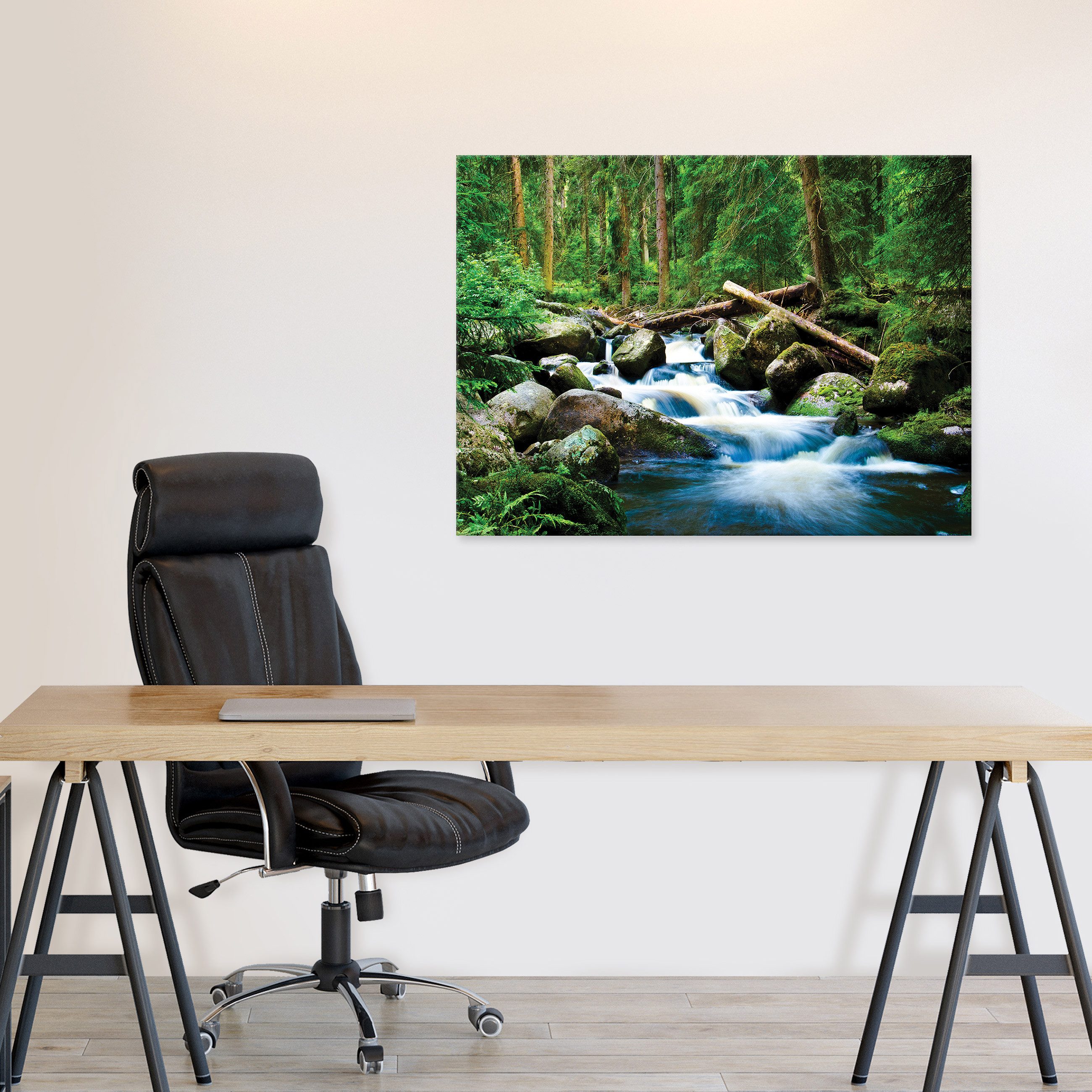 Wallarena Leinwandbild Wald Fluss - Grün - Modern - Wohnzimmer, Wald, 40x30x2cm