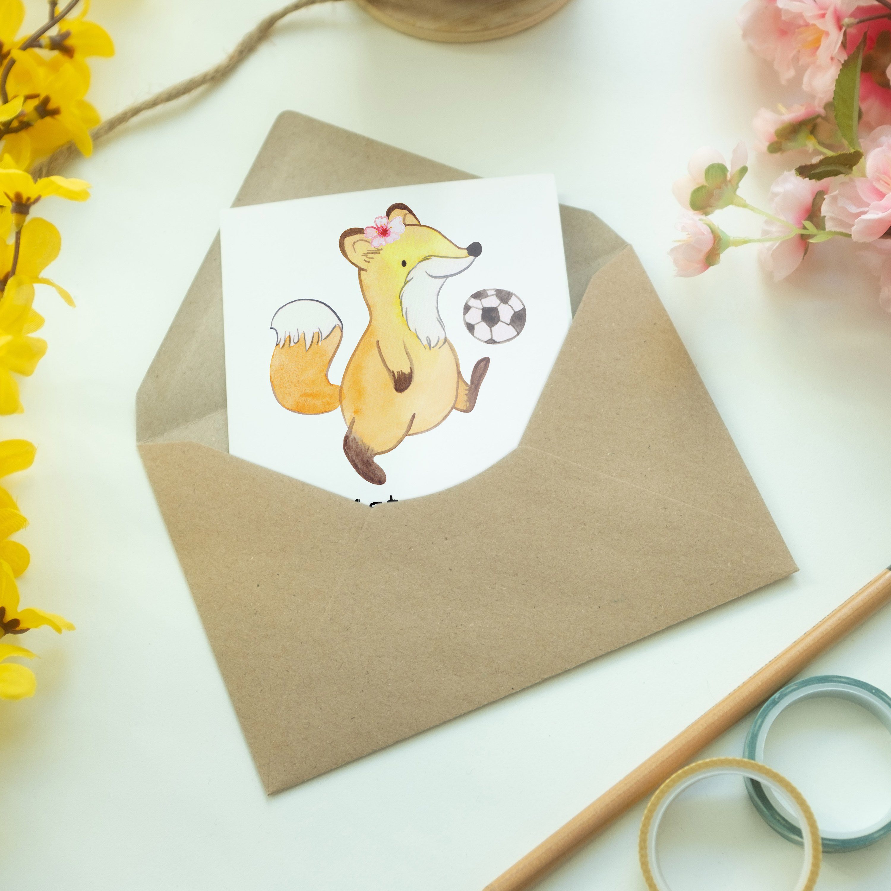 Mr. & Mrs. Panda Fußballtrainerin mit Fußball, Herz - Verein - Fußballs Weiß Grußkarte Geschenk