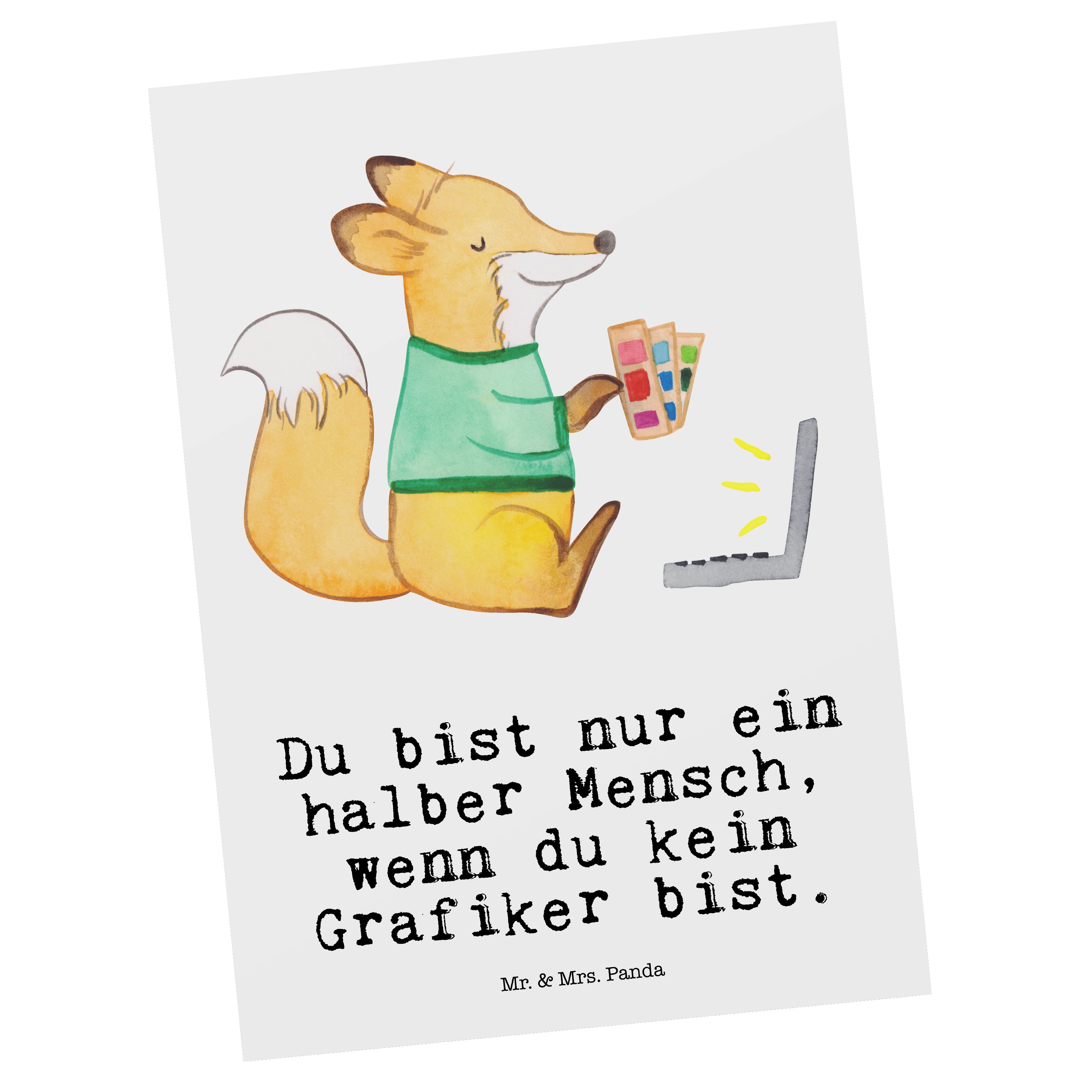 Mr. & Mrs. Panda Postkarte Grafiker mit Herz - Weiß - Geschenk, Abschied, Geburtstagskarte, Ansi