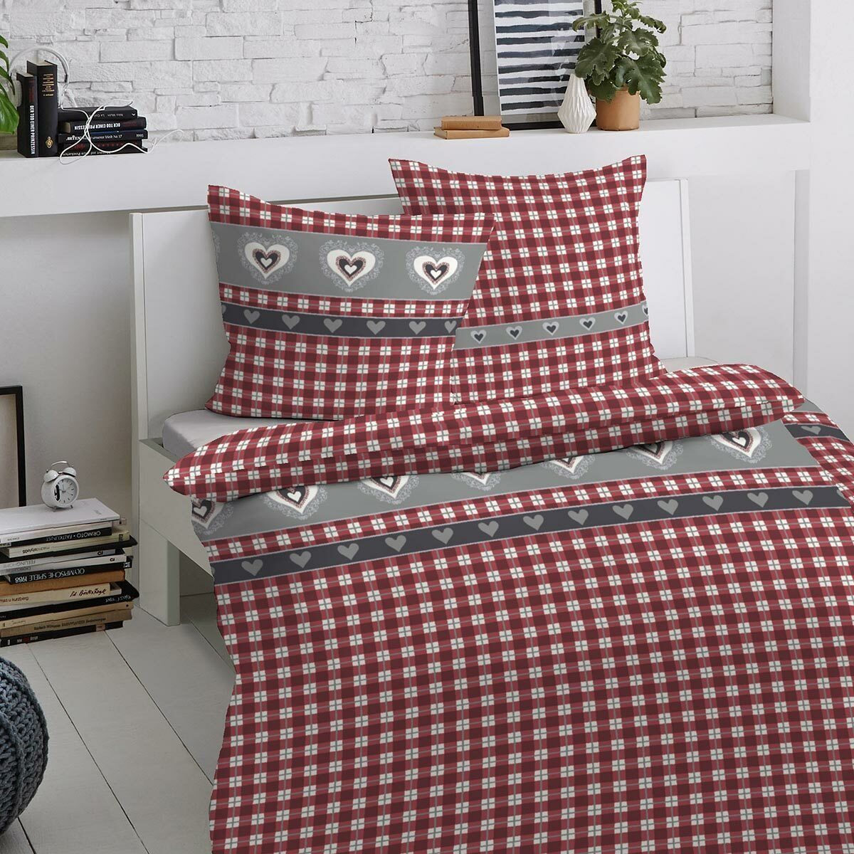 TRAUMSCHLAF Bettwäsche Landhausherzen, Biber, 2 teilig, Biberbettwäsche wei günstig online kaufen